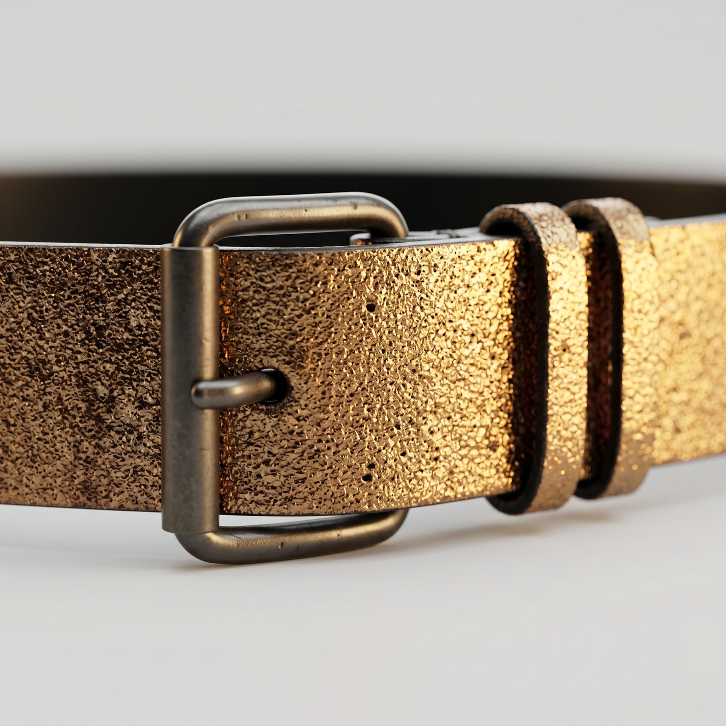 Metallic Gold Textured Leather Belt