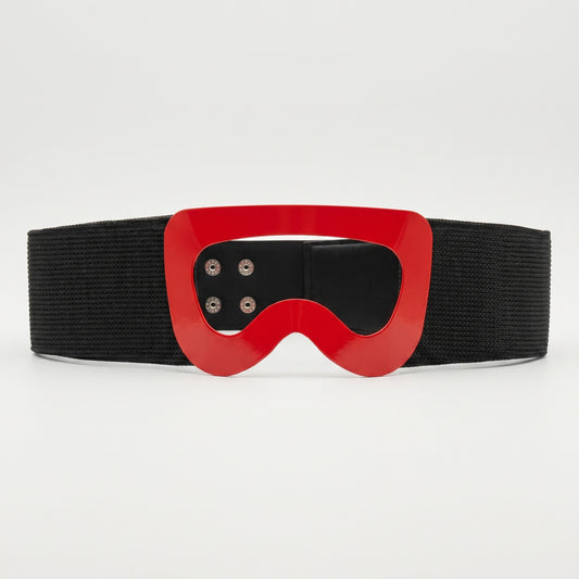 Sculptural Red Buckle Elastic Belt