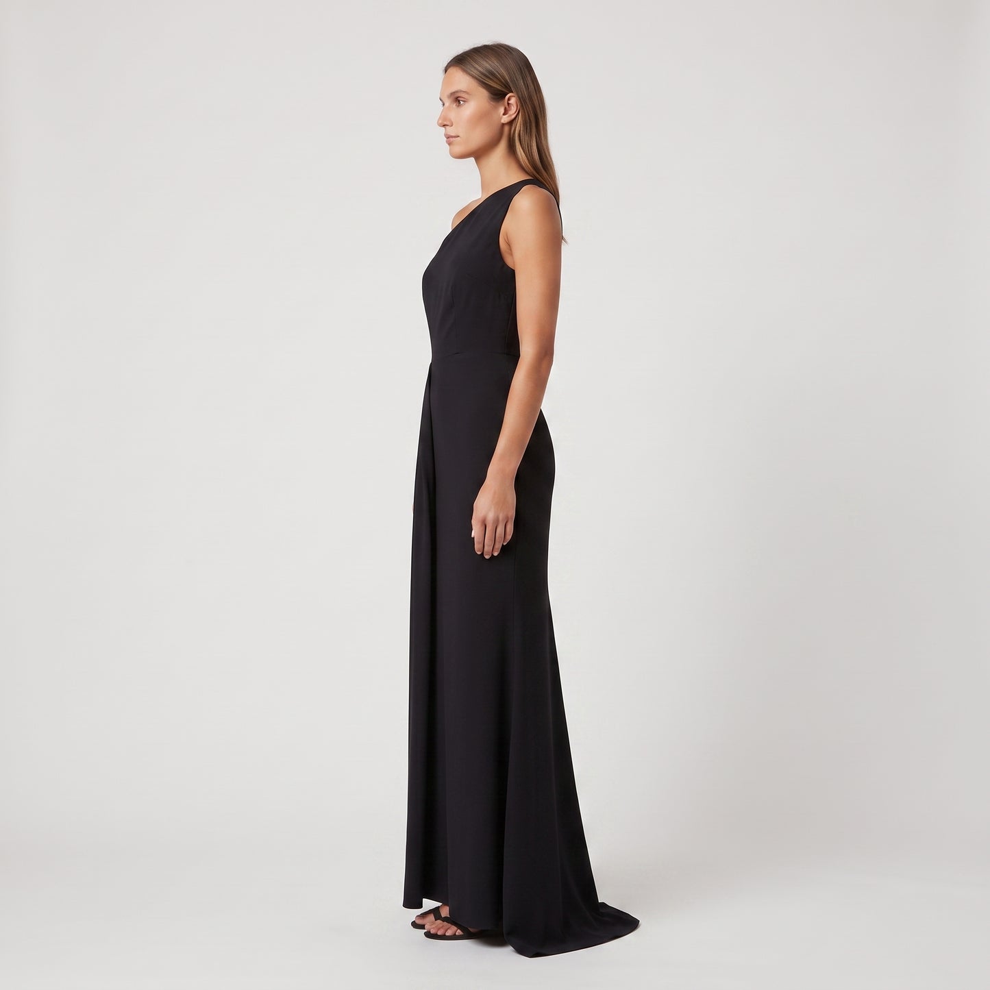 One-Shoulder Pleated Column Gown