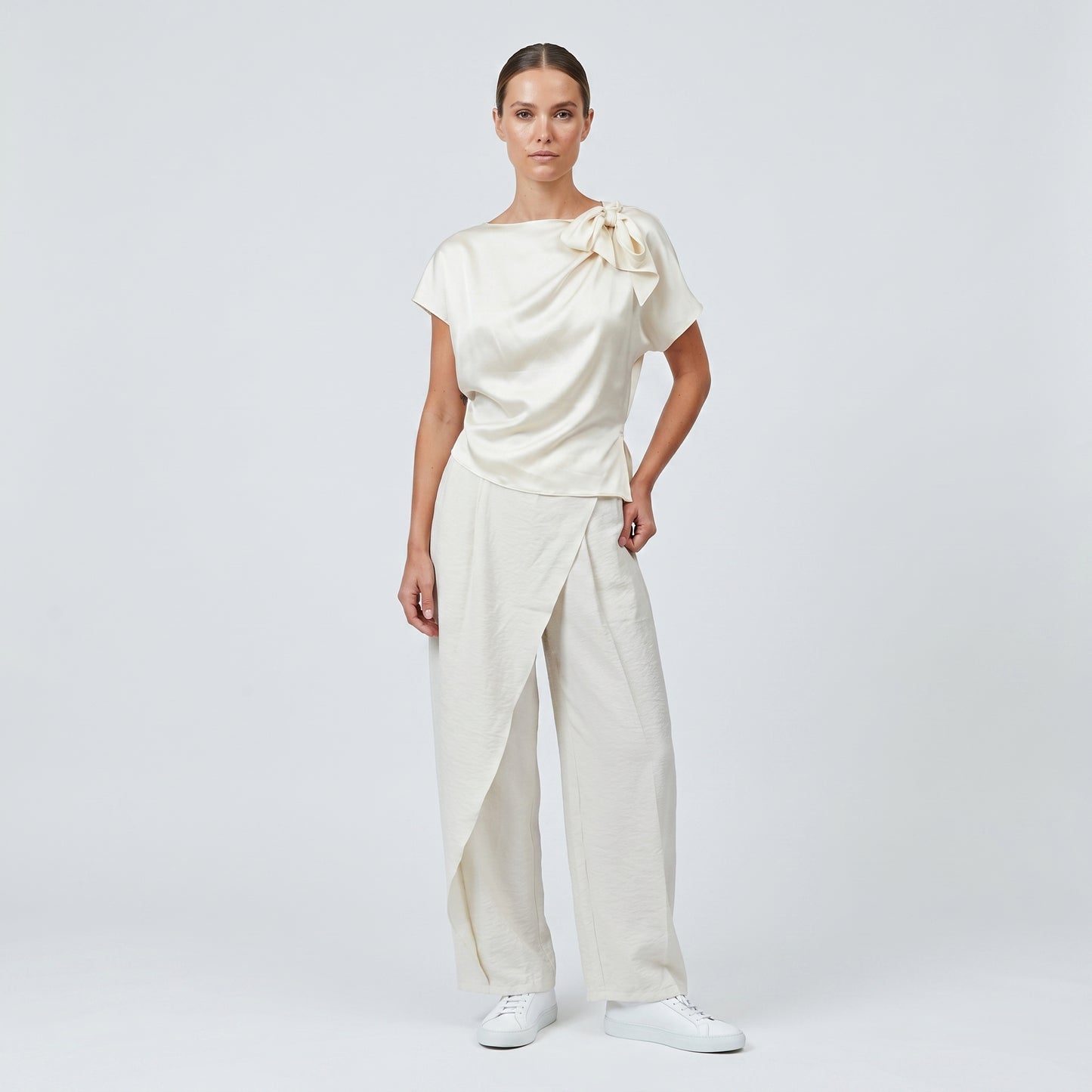 Elegant Silk Bow Detail Top