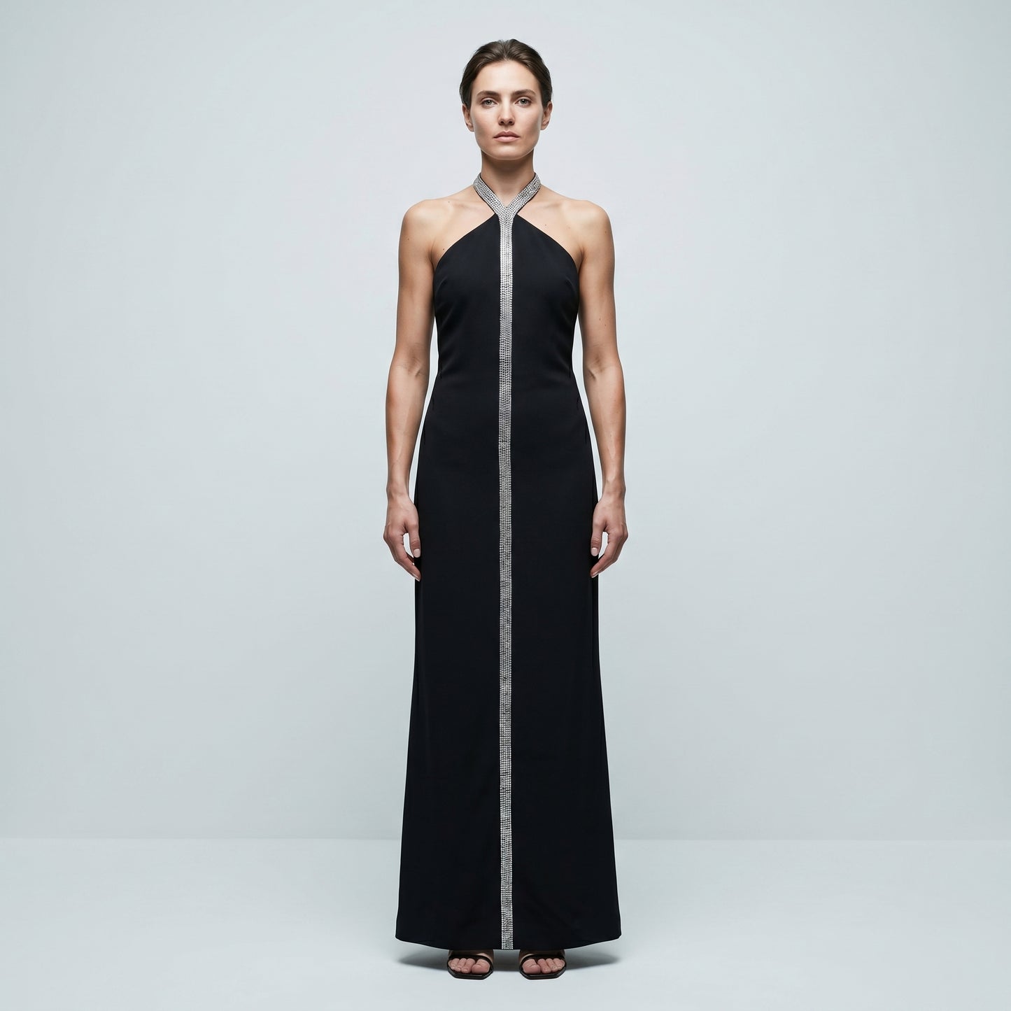 Crystal Embellished Halter Maxi Dress