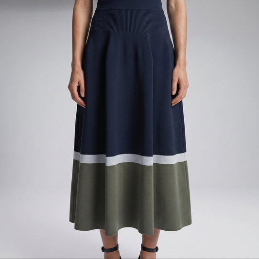 Colorblocked Pleated Knit Skirt