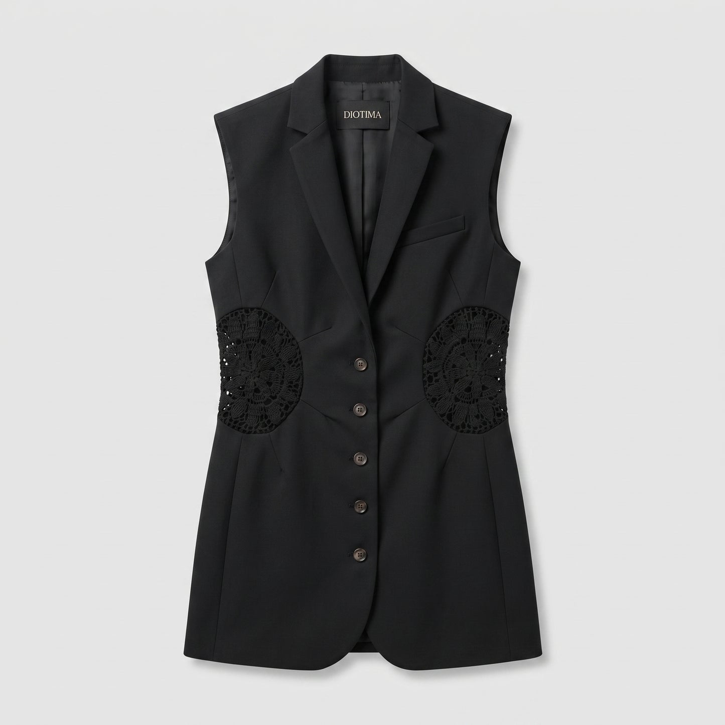 Tailored Lace-Paneled Black Vest