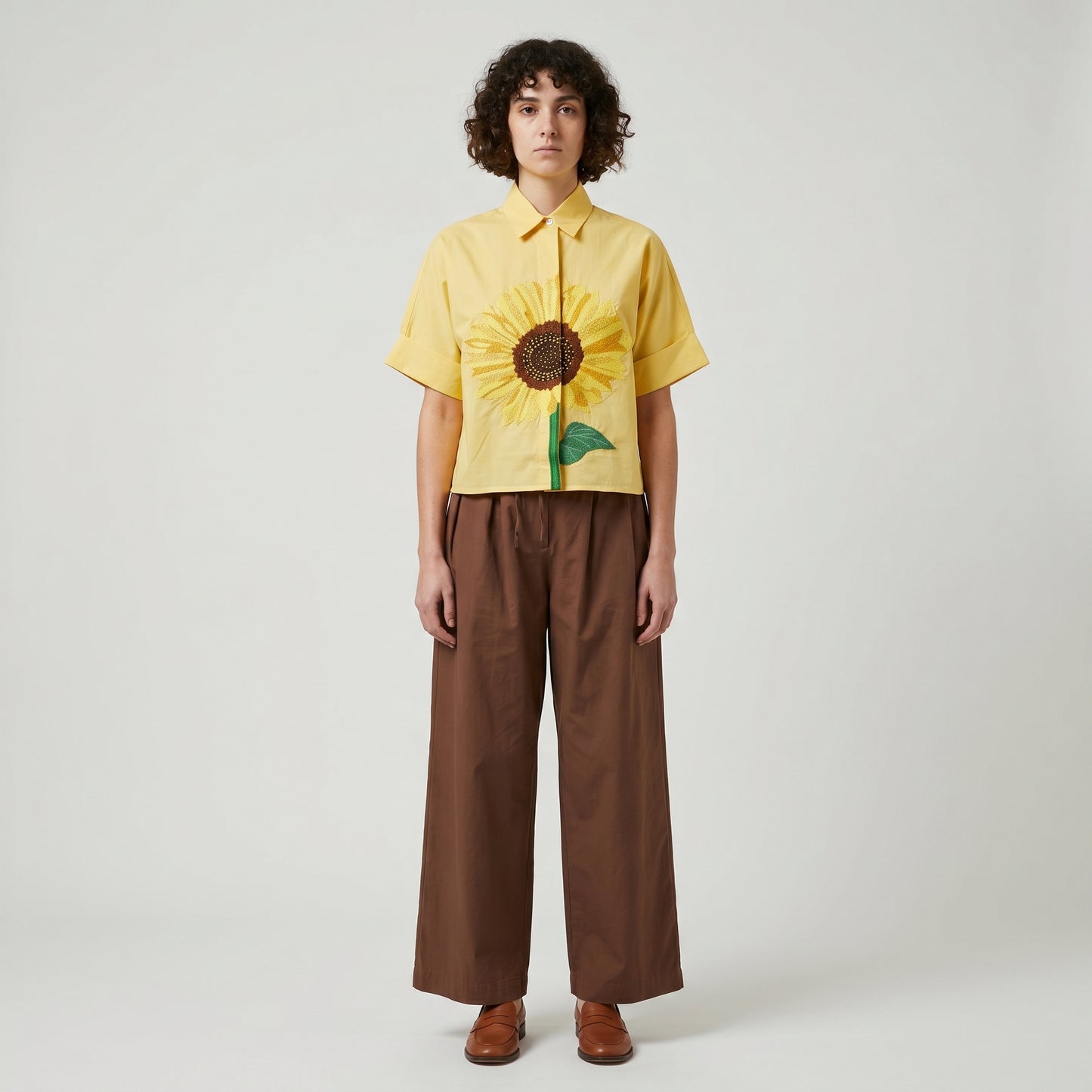 Embroidered Sunflower Cotton Shirt