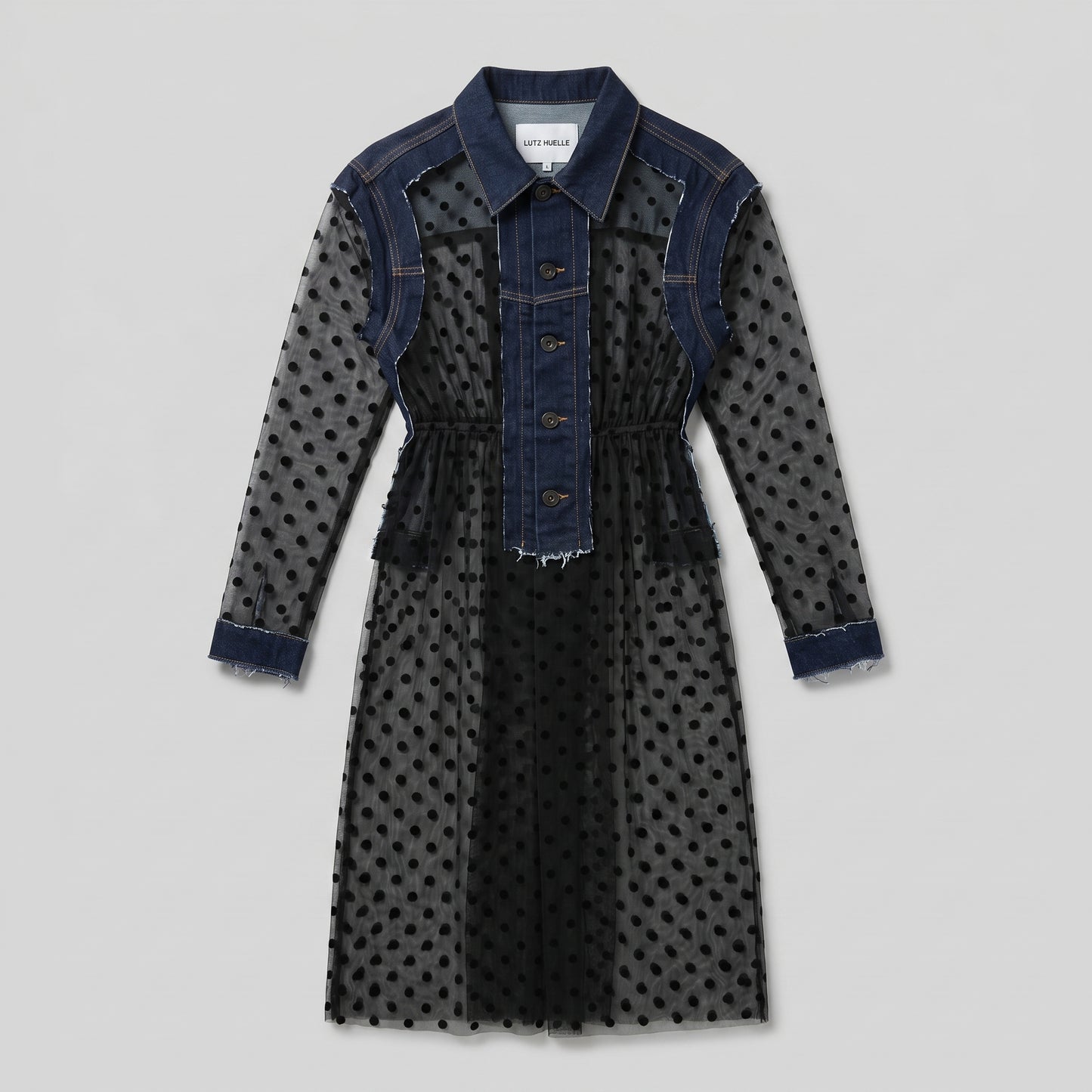 Sheer Polka Dot Denim Dress