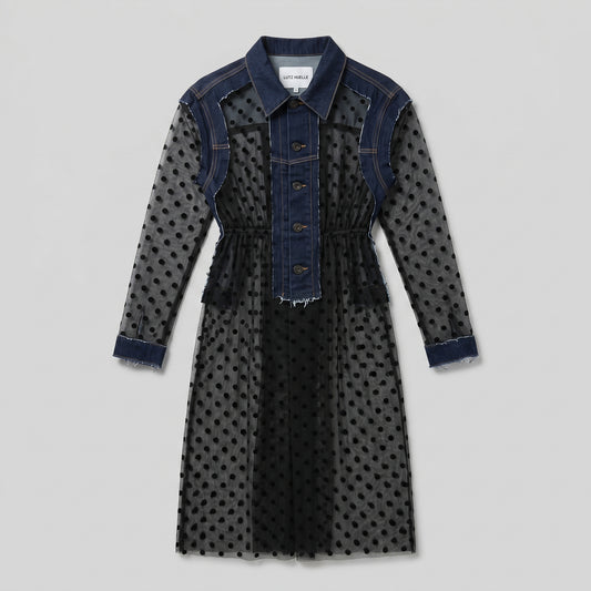 Sheer Polka Dot Denim Dress