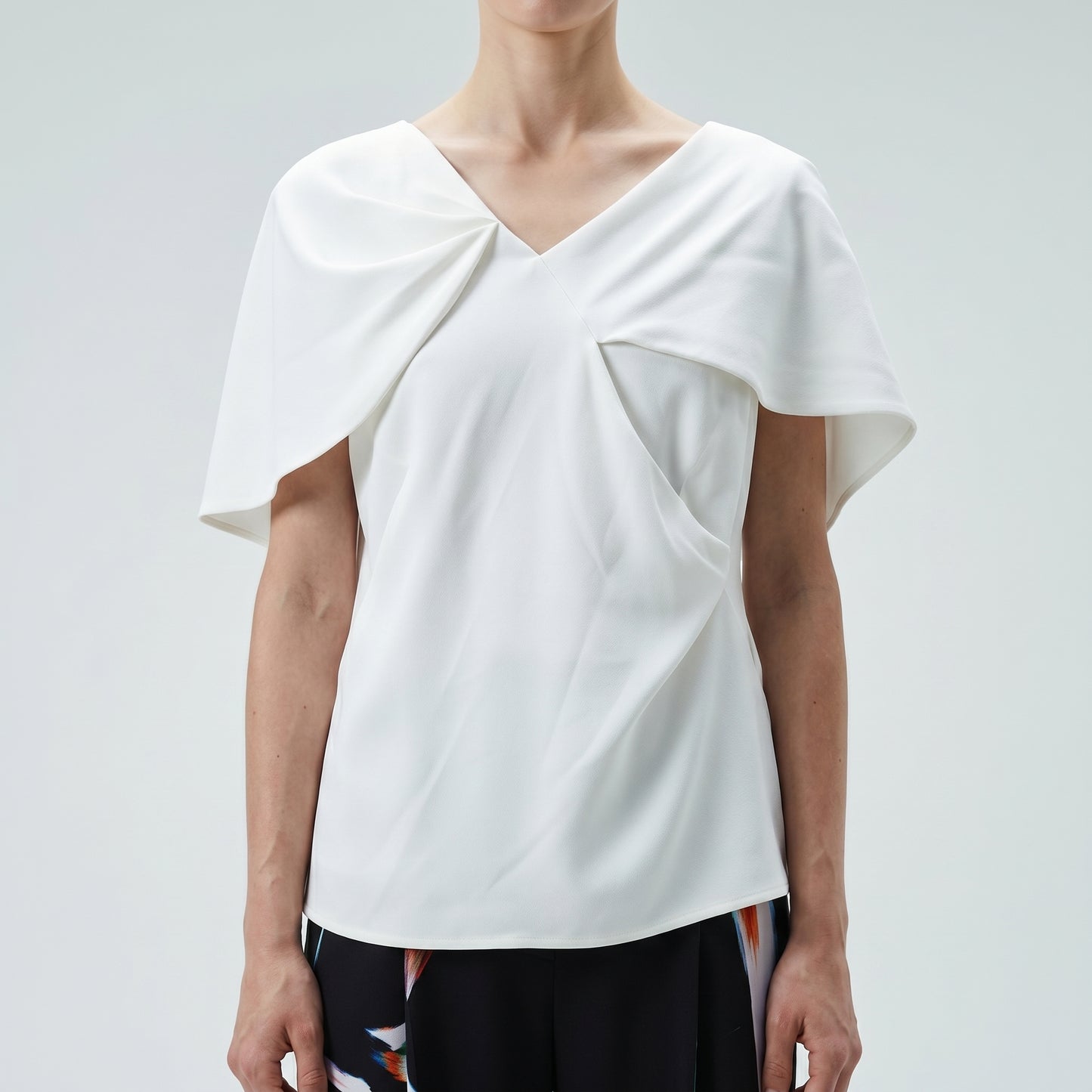 Elegant Draped White V-Neck Blouse