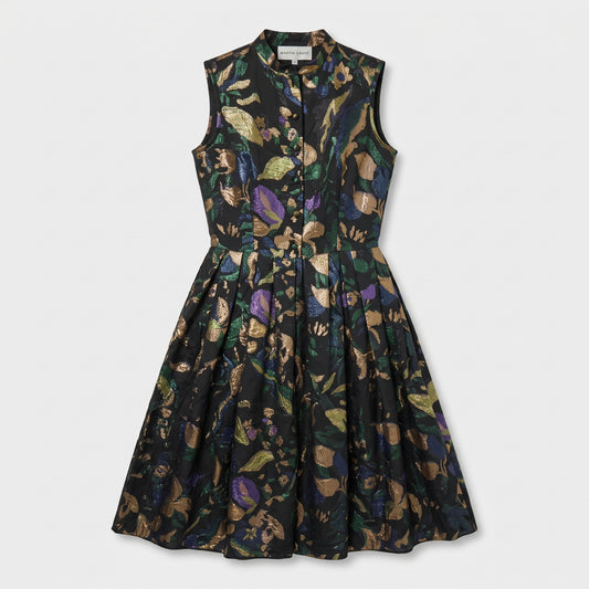 Metallic Floral Brocade Fit Dress