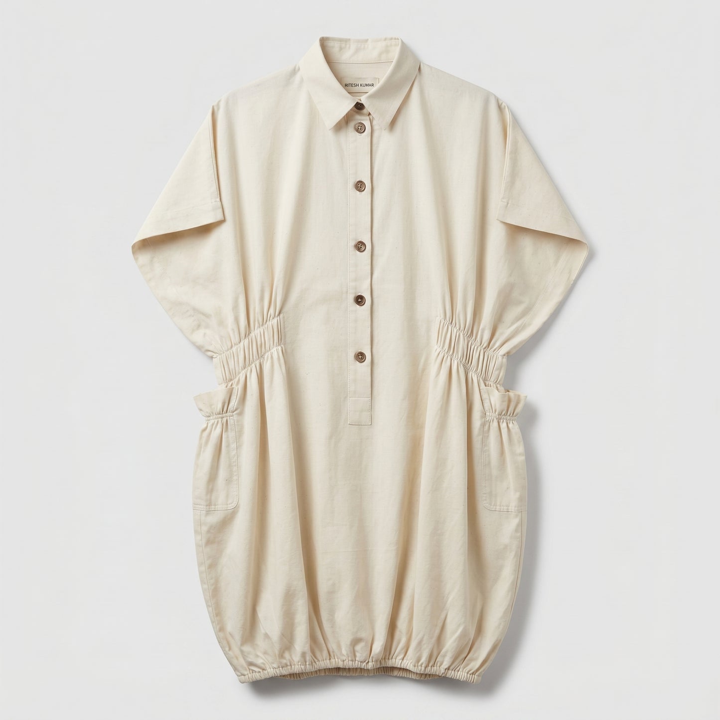 Minimalist Ruched Cotton Shirt Dress