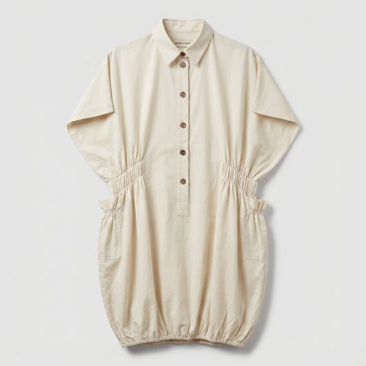 Minimalist Ruched Cotton Shirt Dress