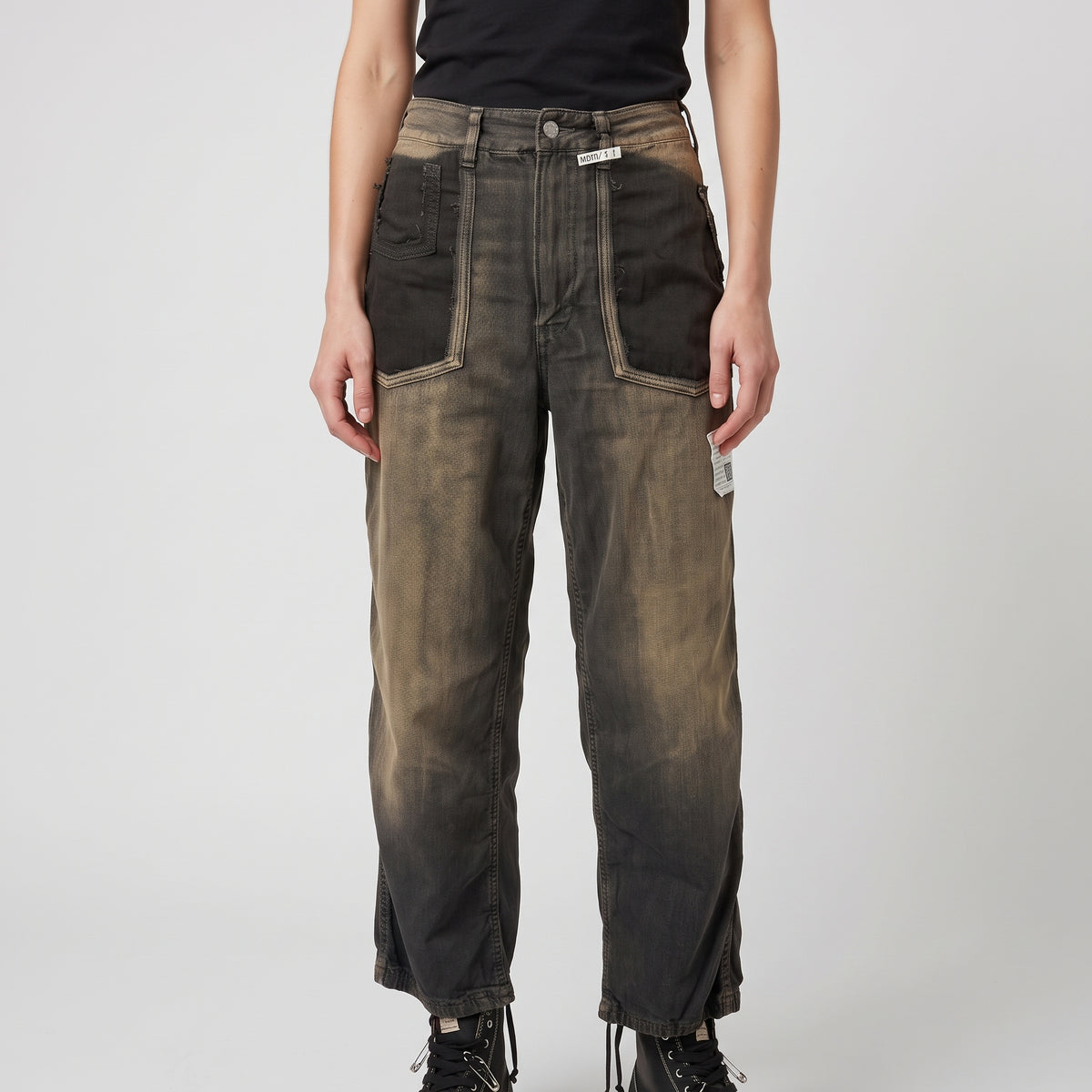 Distressed Patchwork Denim Trousers