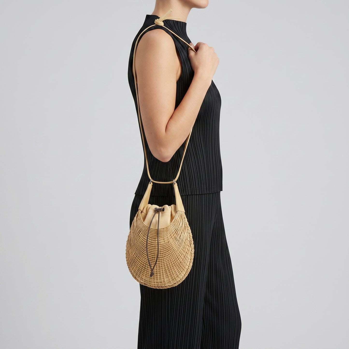 Textured Drawstring Bucket Bag
