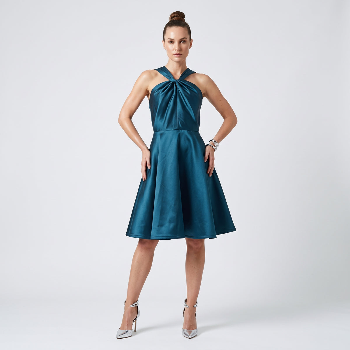 Twisted Halter Satin Cocktail Dress