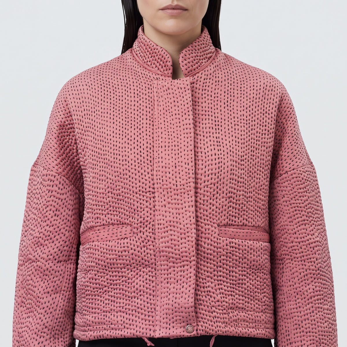 Quilted Stand-Collar Cropped Jacket