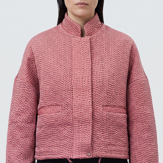 Quilted Stand-Collar Cropped Jacket