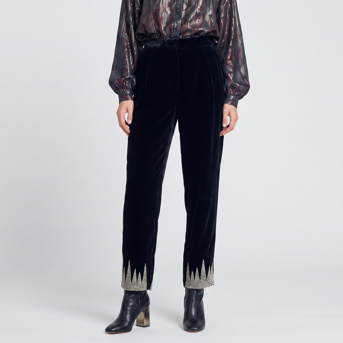 Embellished Velvet Tailored Trousers
