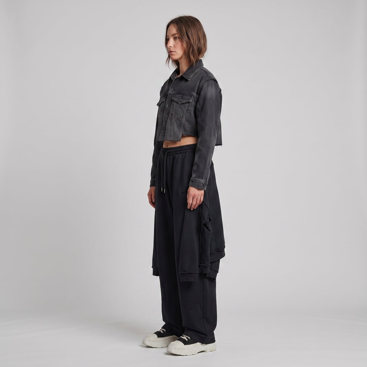 Layered Black Cotton Sweatpants