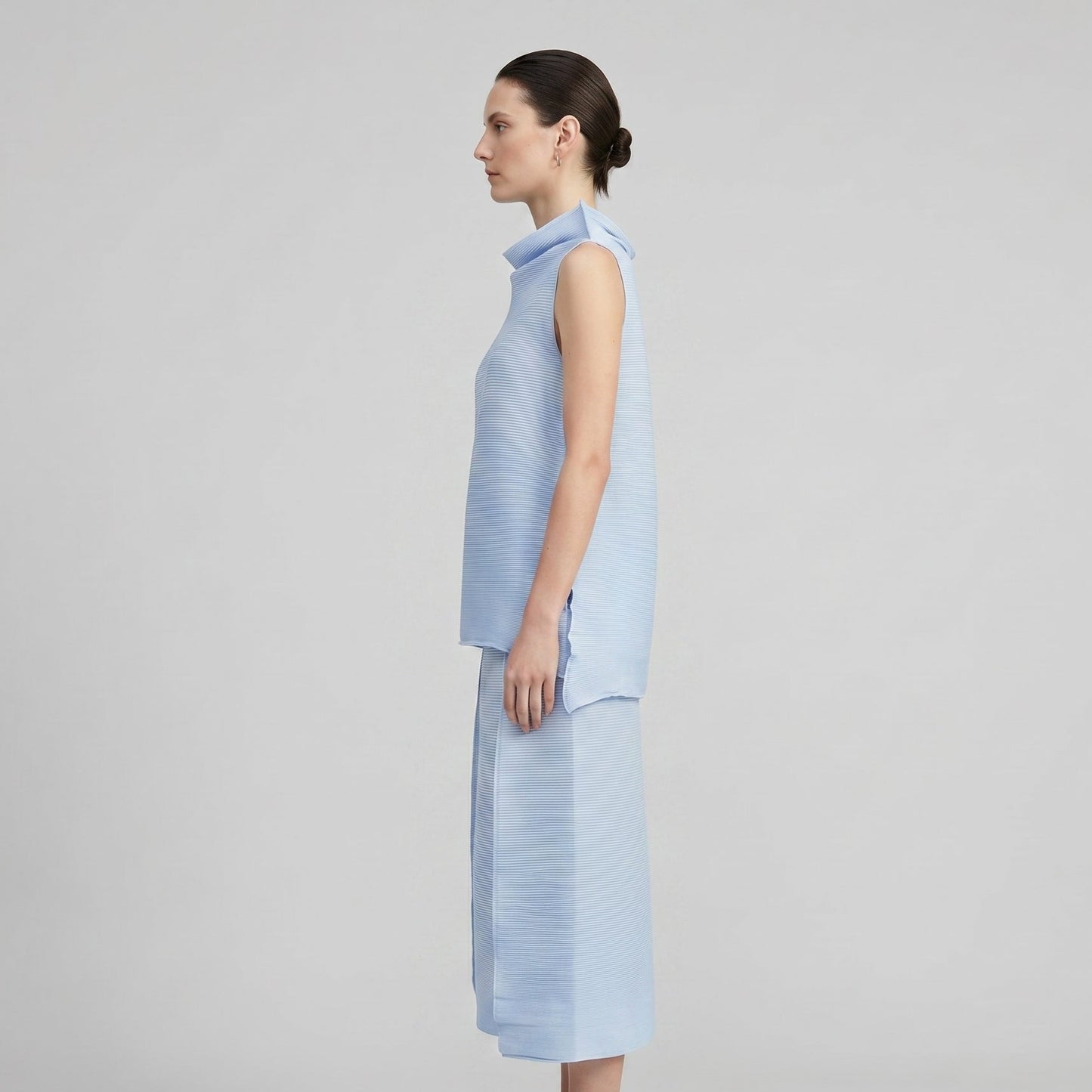 Pleated Sleeveless Mock Neck Top