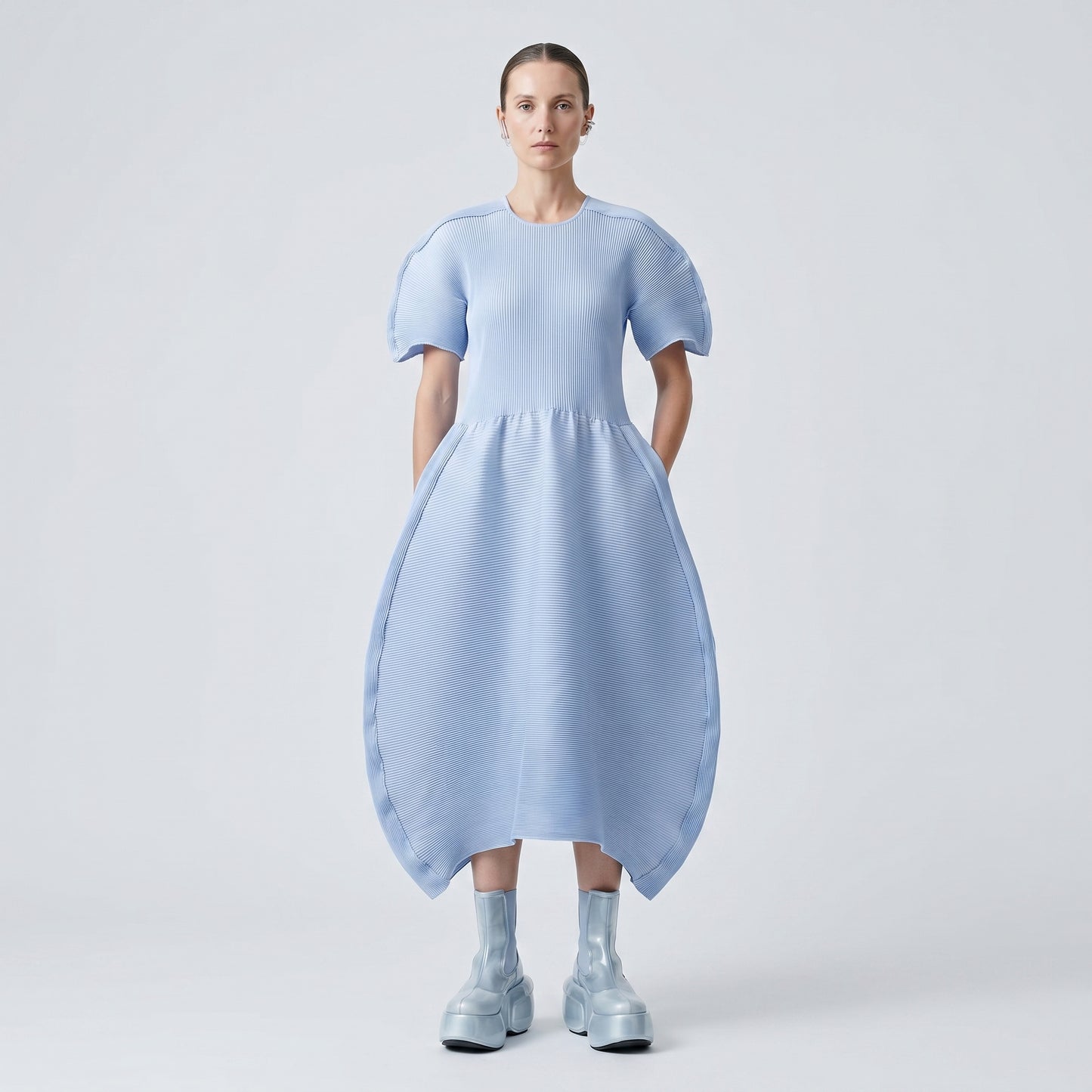 Sculptural Pleated Knit Dress