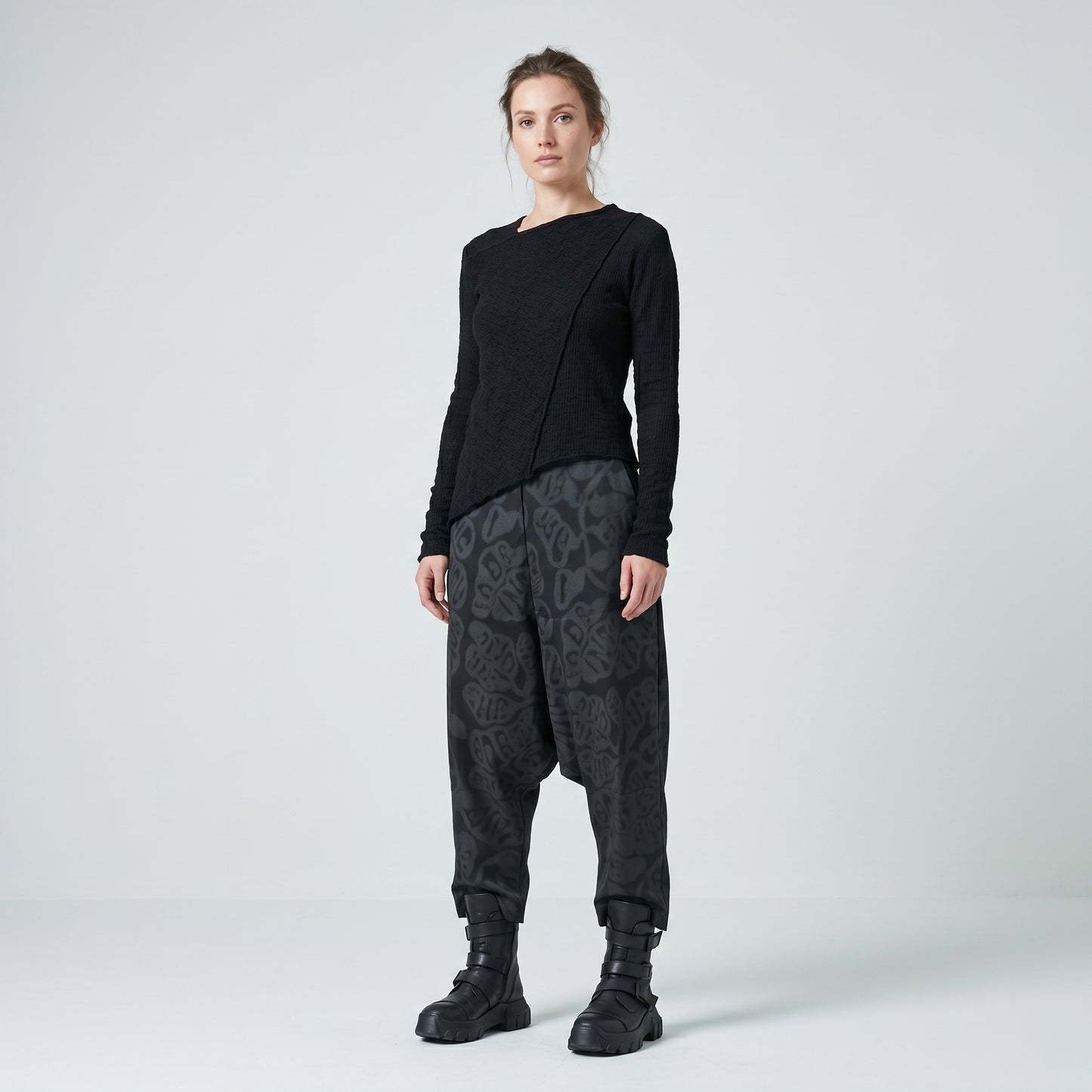 Graphic Print Drop Crotch Trousers