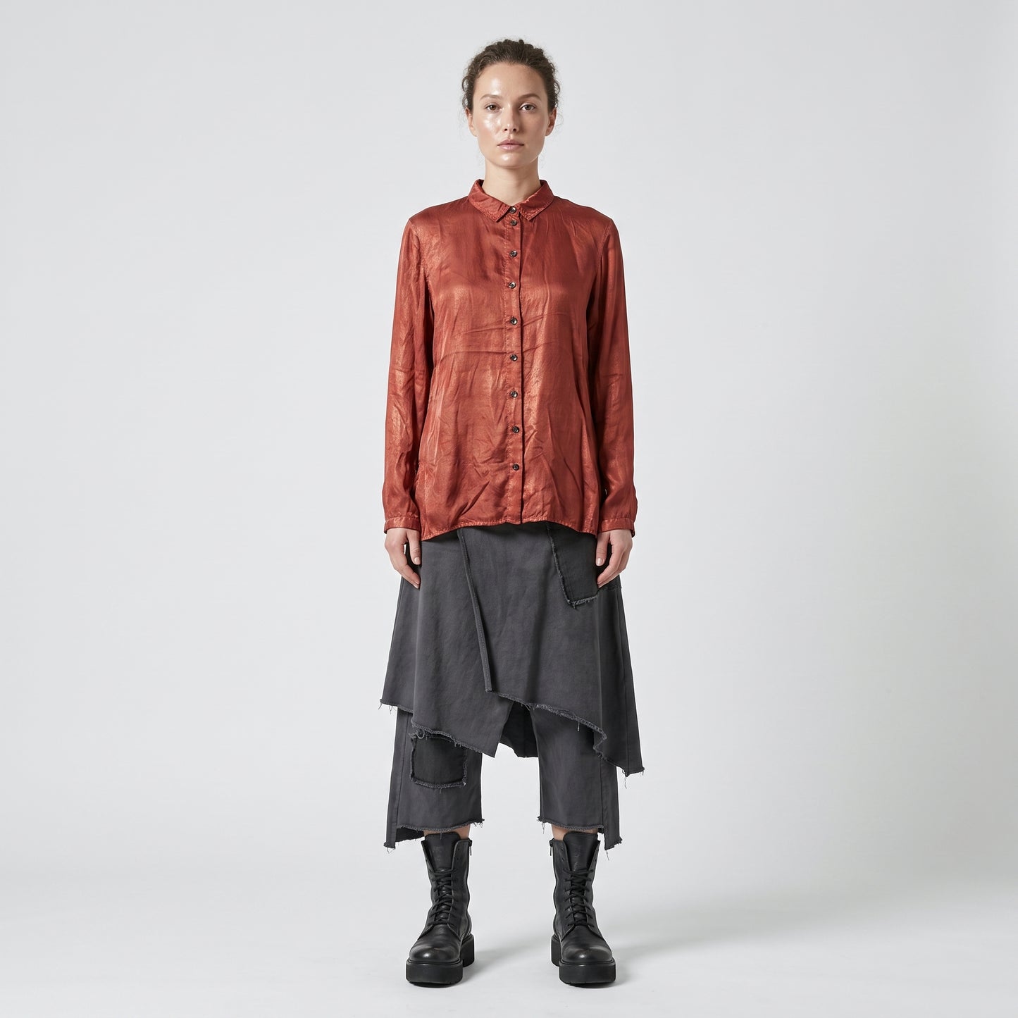 Rust Silk Button Down Shirt