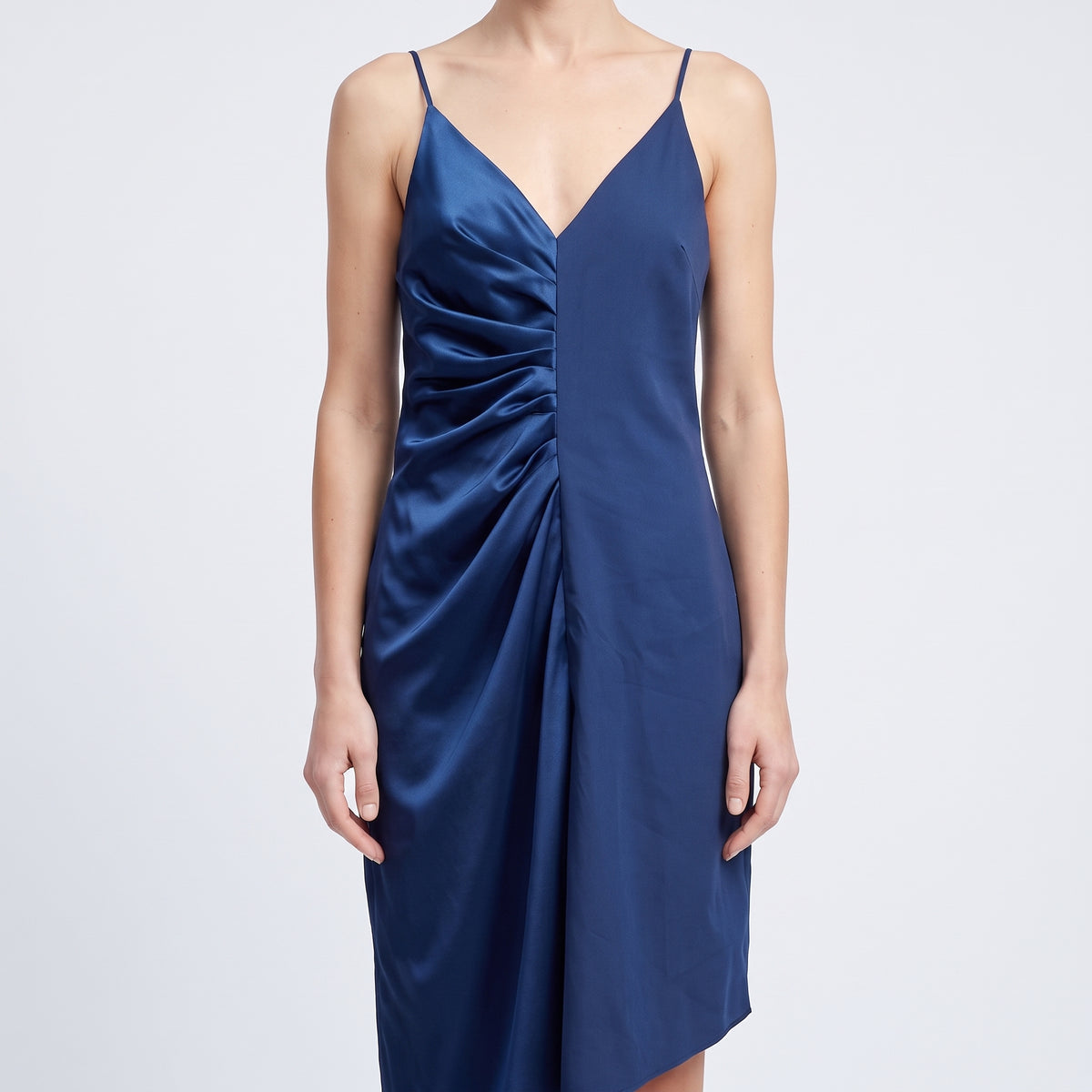Satin Ruched Asymmetric Mini Dress