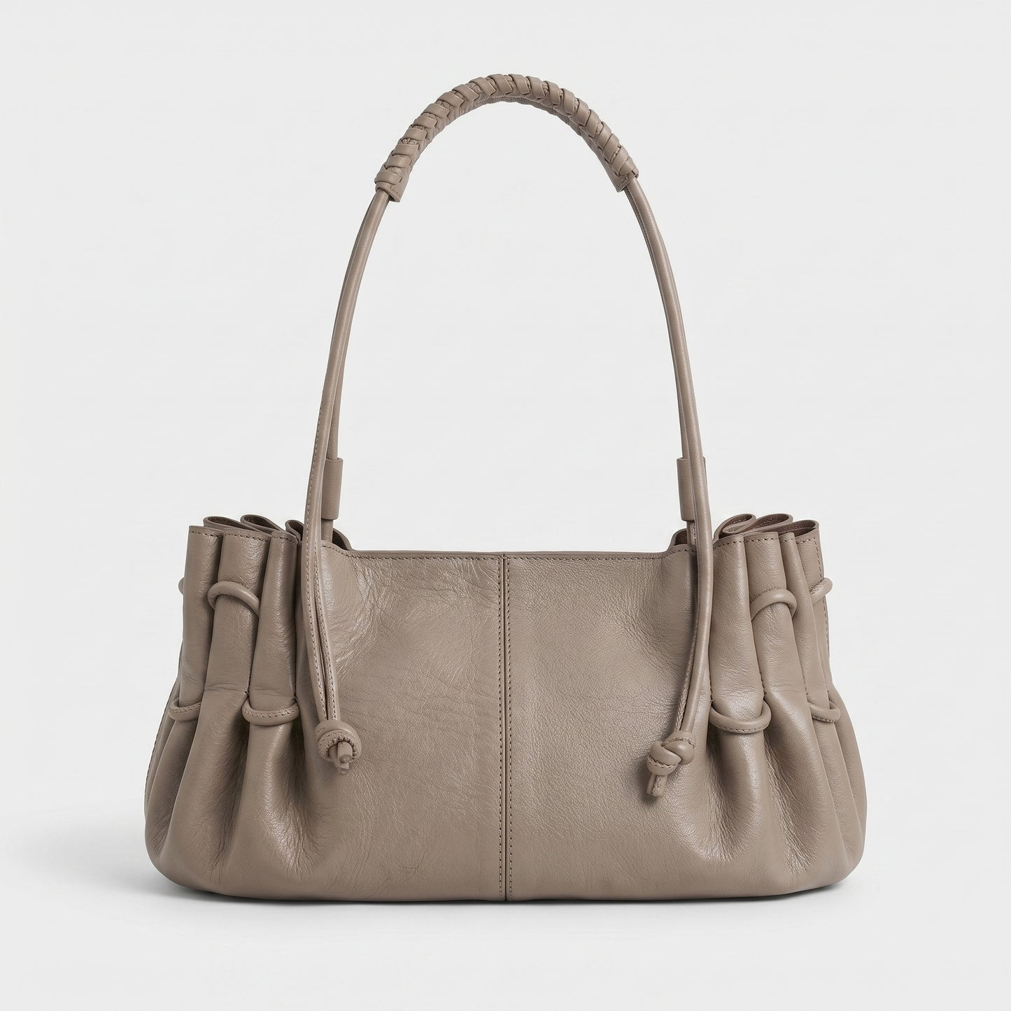 Ruched Leather Braided Shoulder Bag
