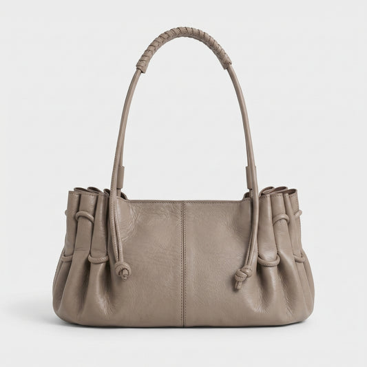 Ruched Leather Braided Shoulder Bag