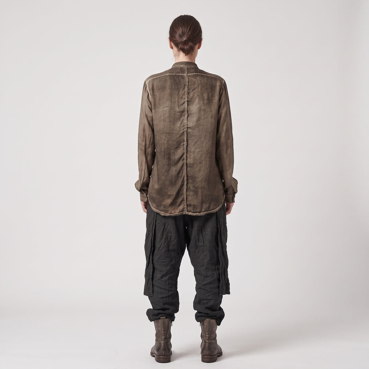 Tie-Neck Ruffled Linen Shirt