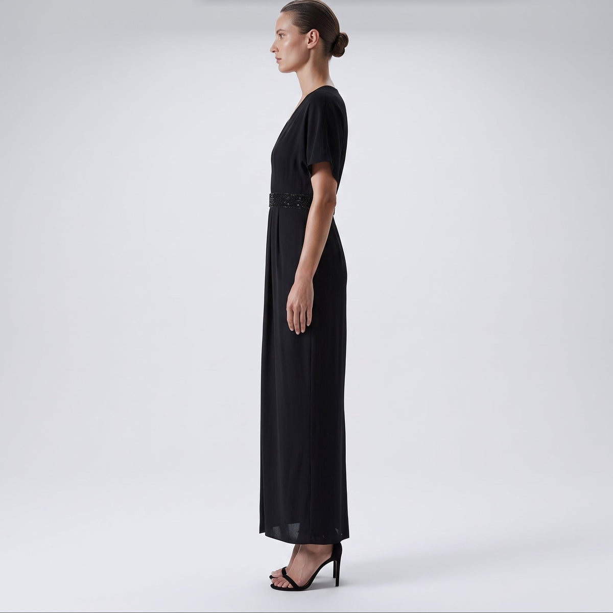 Embellished Waist V-Neck Dress