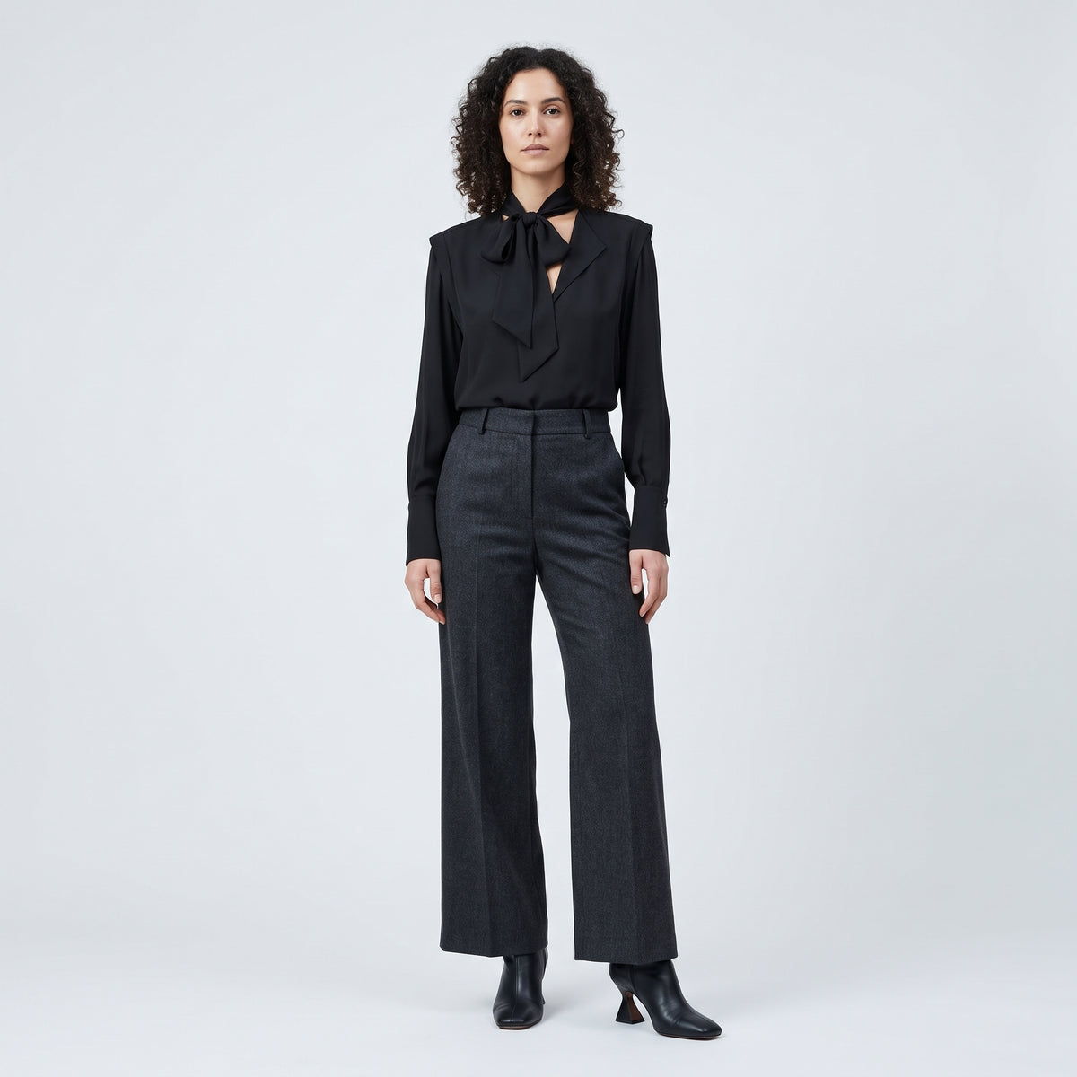 Elegant Black Tie-Neck Blouse