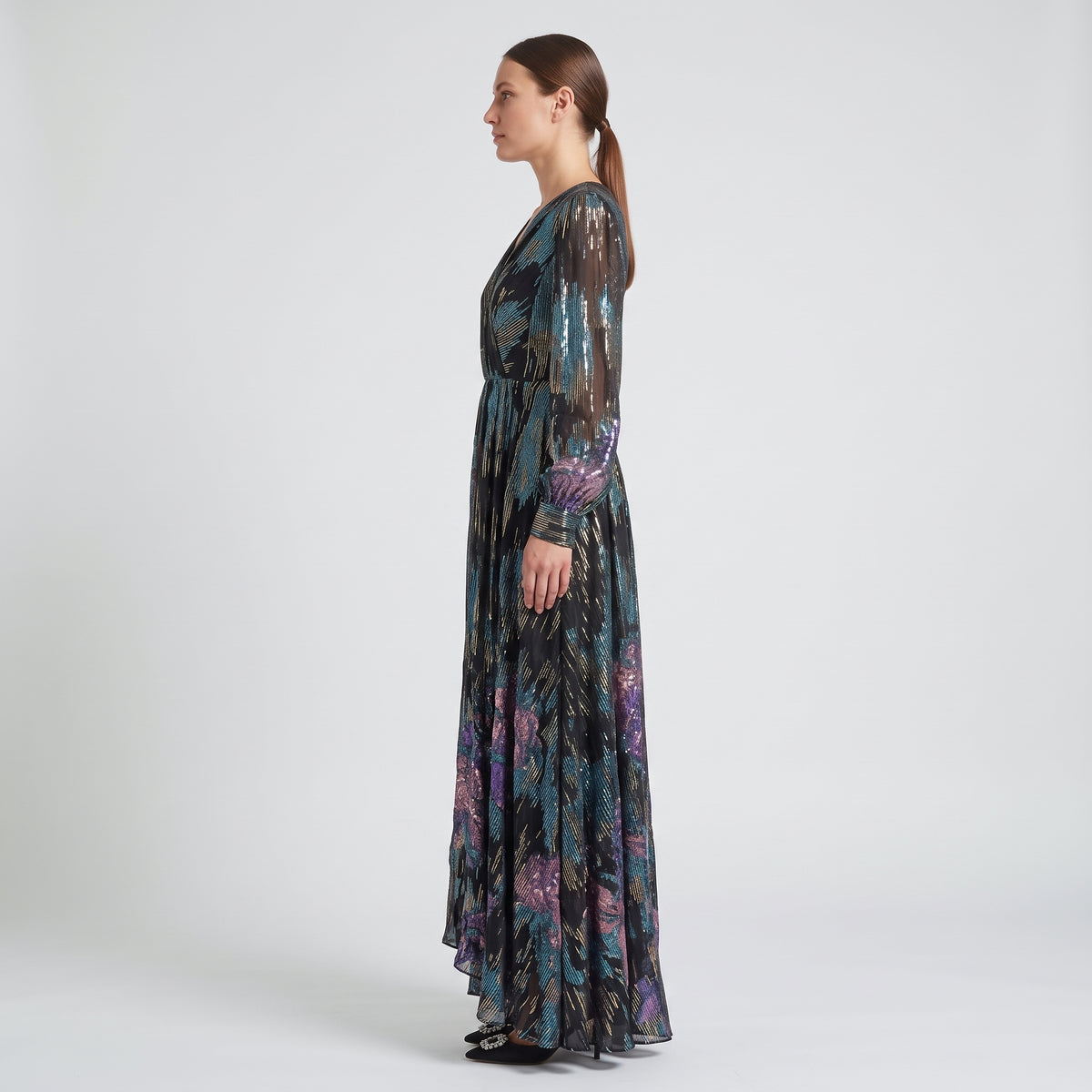 Metallic Floral Wrap Mini Dress