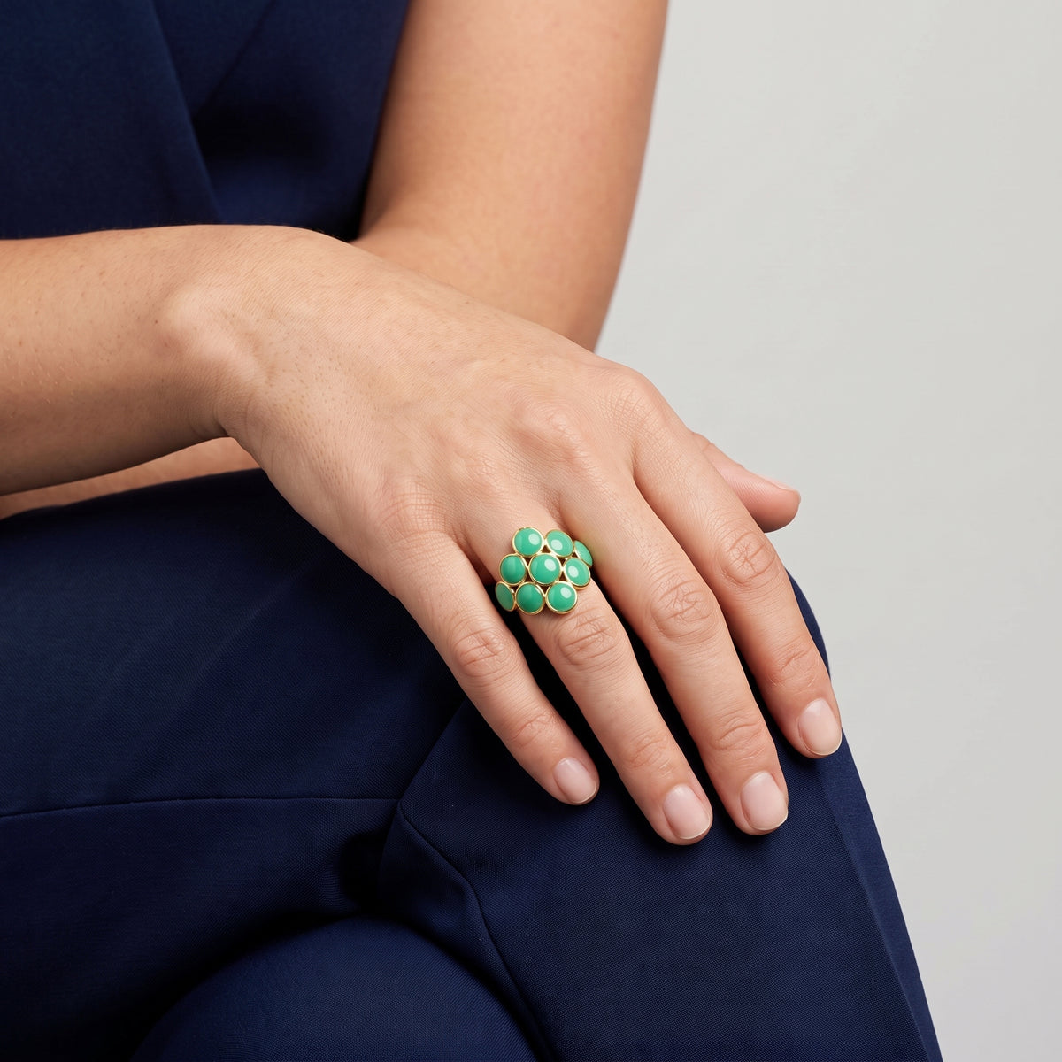 Turquoise Cluster Gold Statement Ring