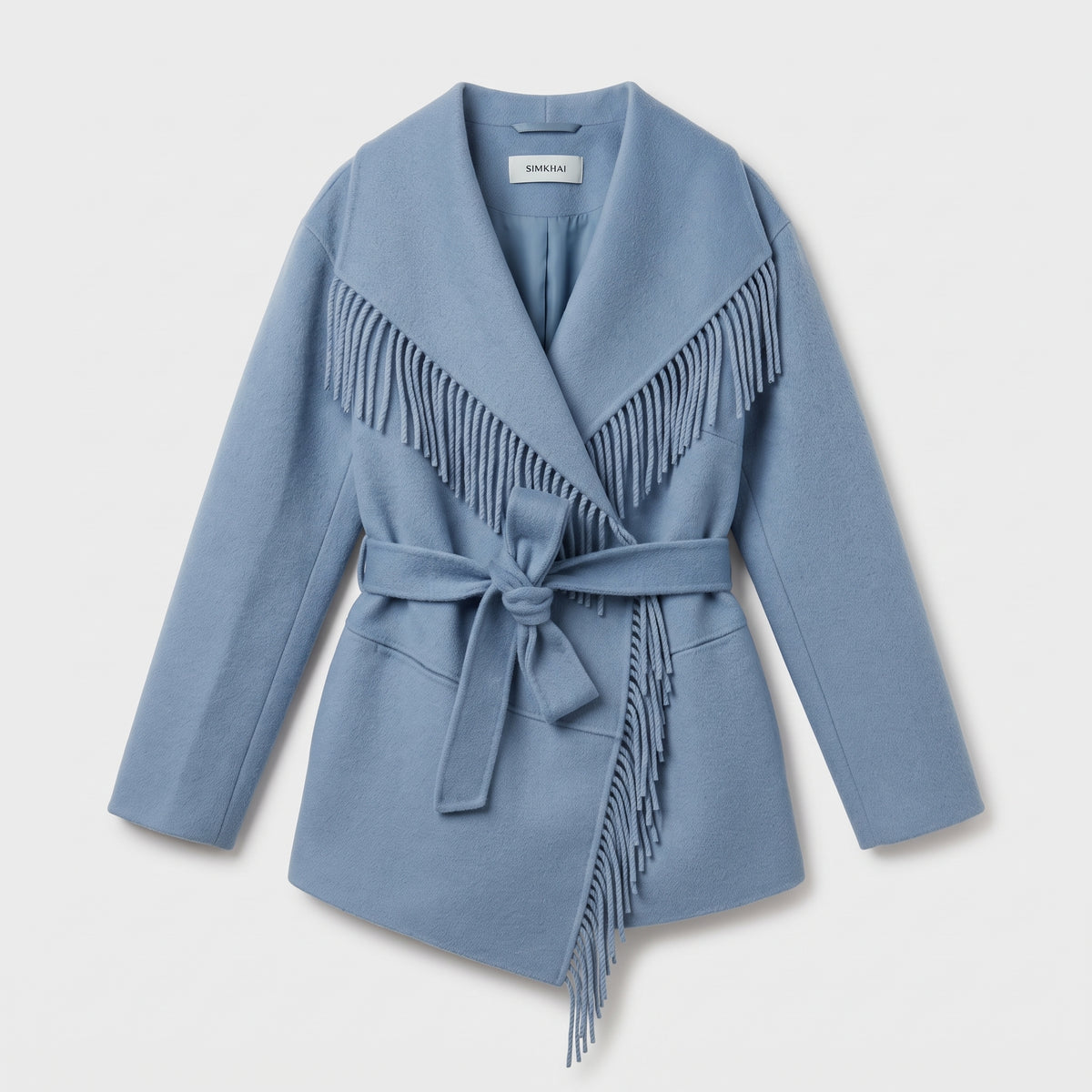 Fringed Belted Wool Wrap Jacket