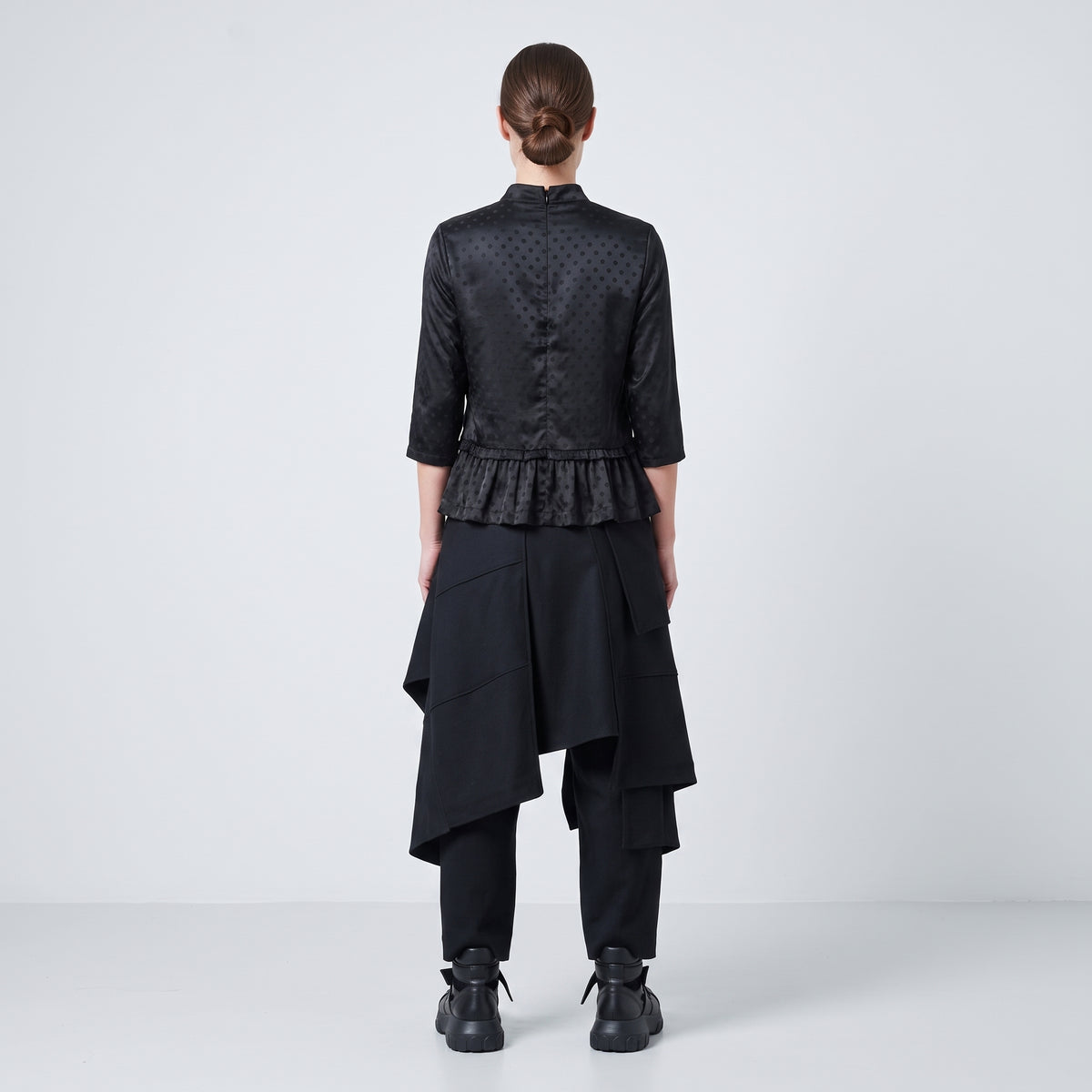 Textured Peplum Black Blouse