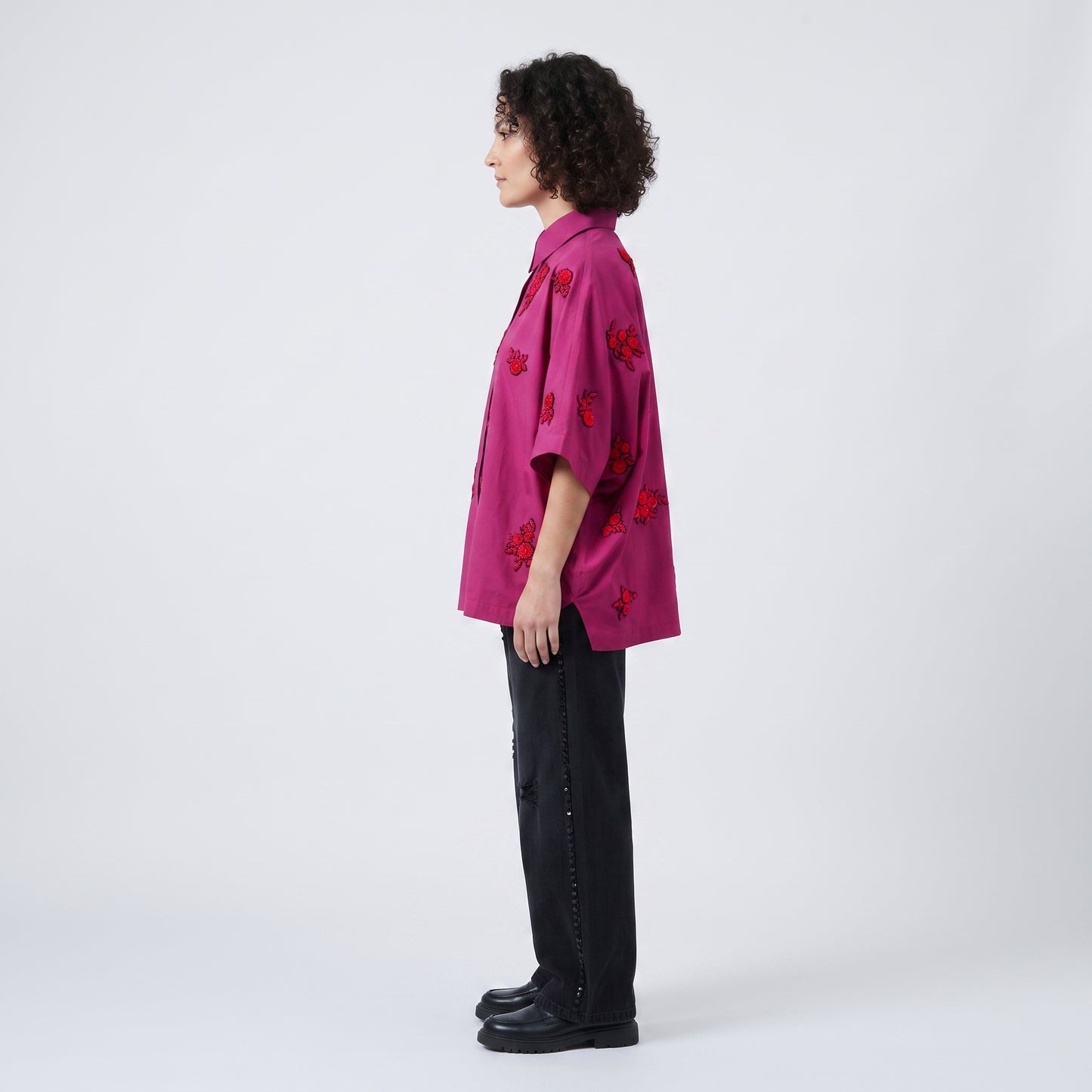 Embroidered Floral Oversized Shirt