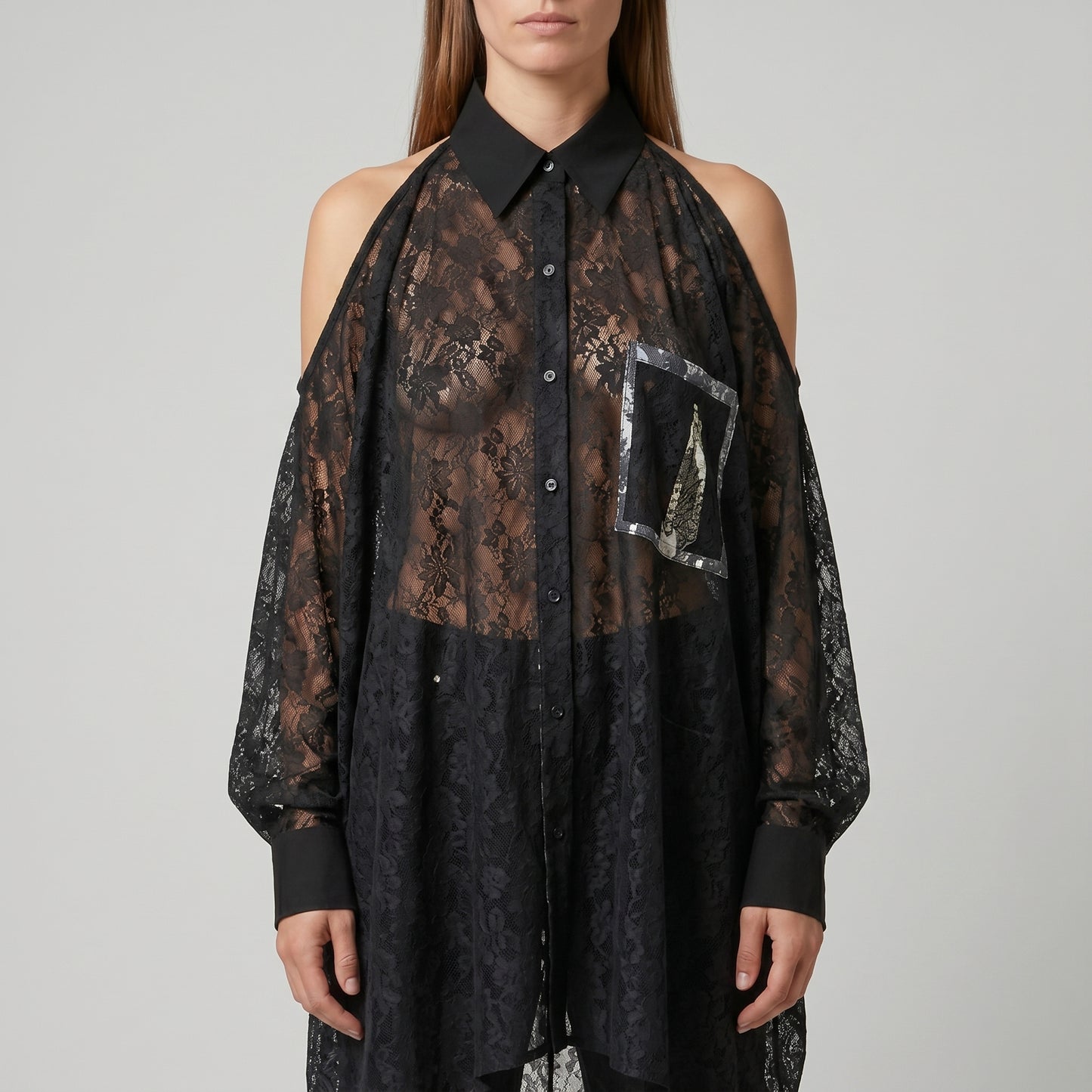 Cold Shoulder Black Lace Shirt