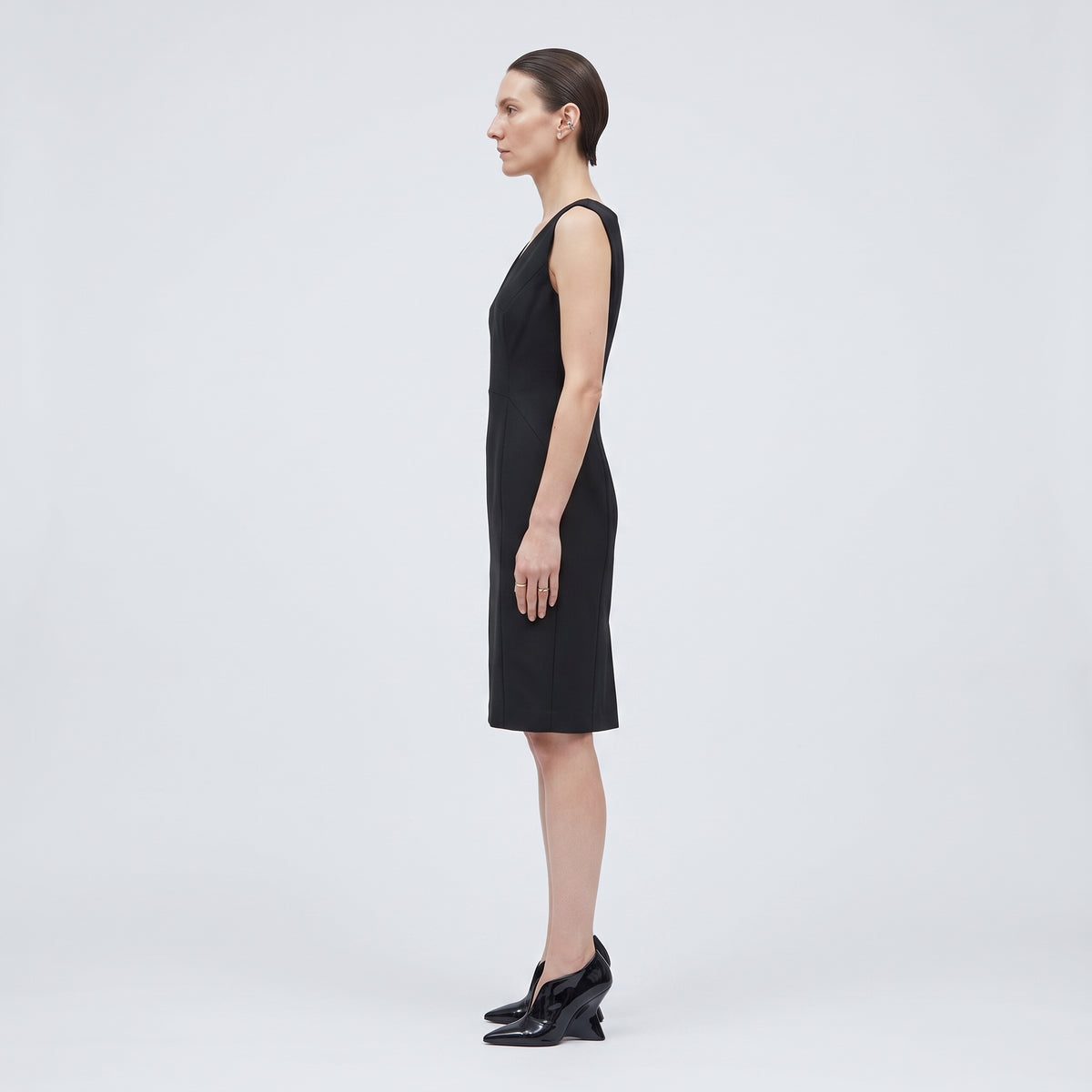Tailored V-Neck Black Dress