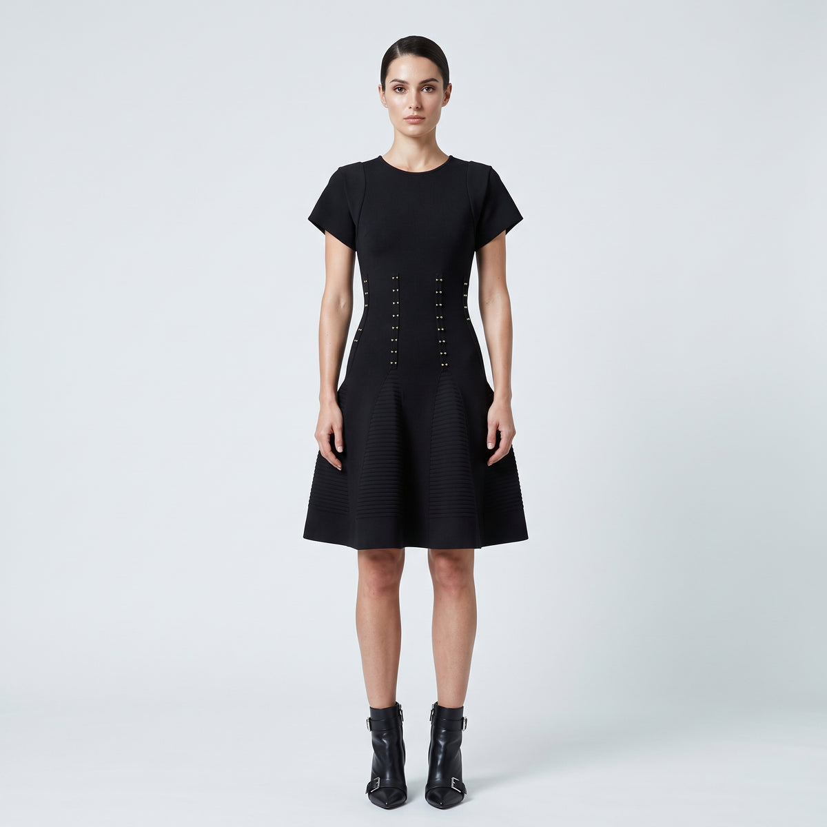 Structured Studded Black Mini Dress