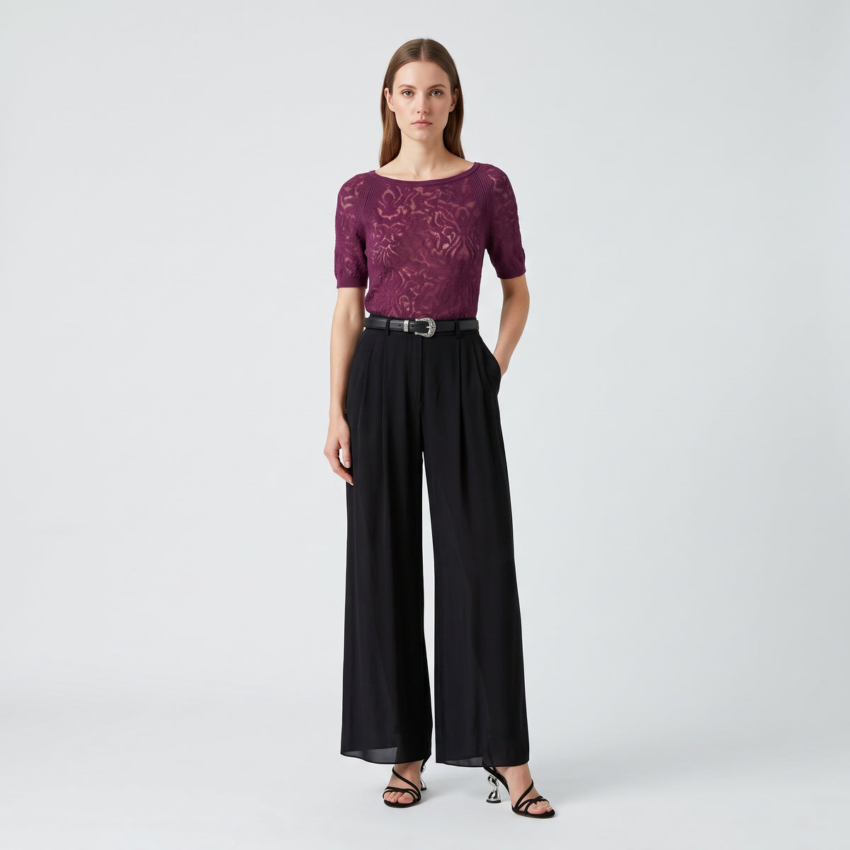 Elegant Burgundy Floral Lace Top