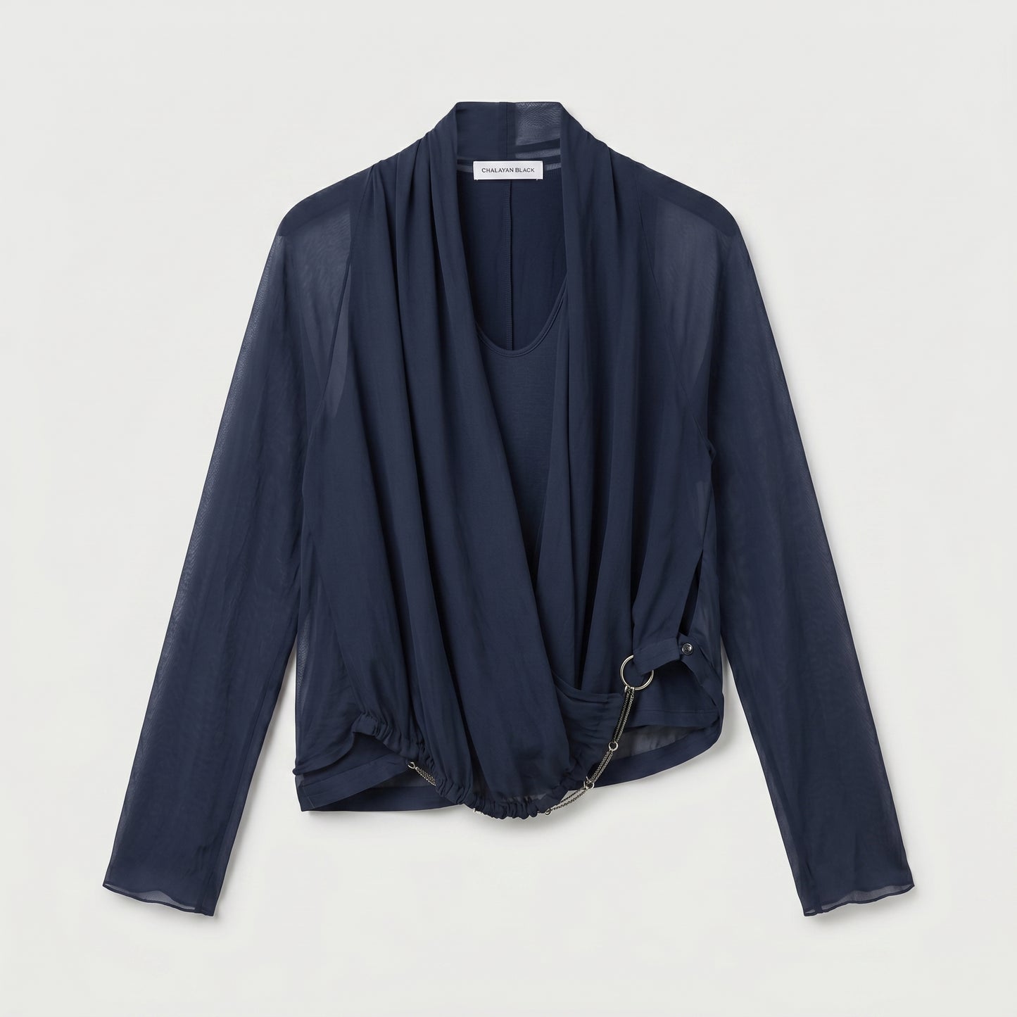 Draped Sheer Navy Layered Top
