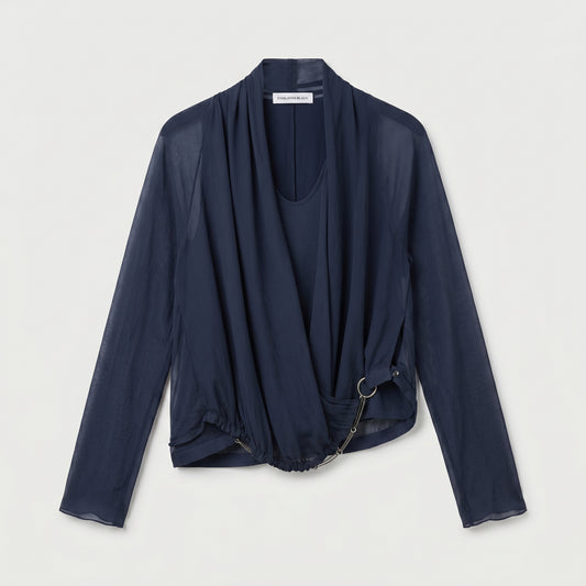 Draped Sheer Navy Layered Top
