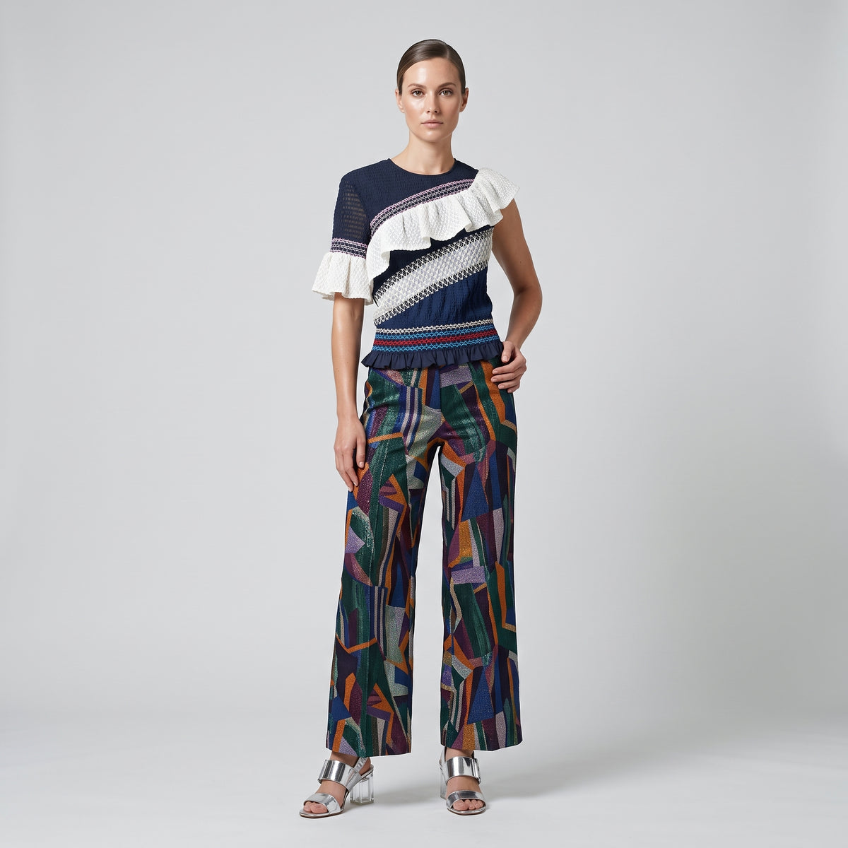 Asymmetric Ruffled Textural Top