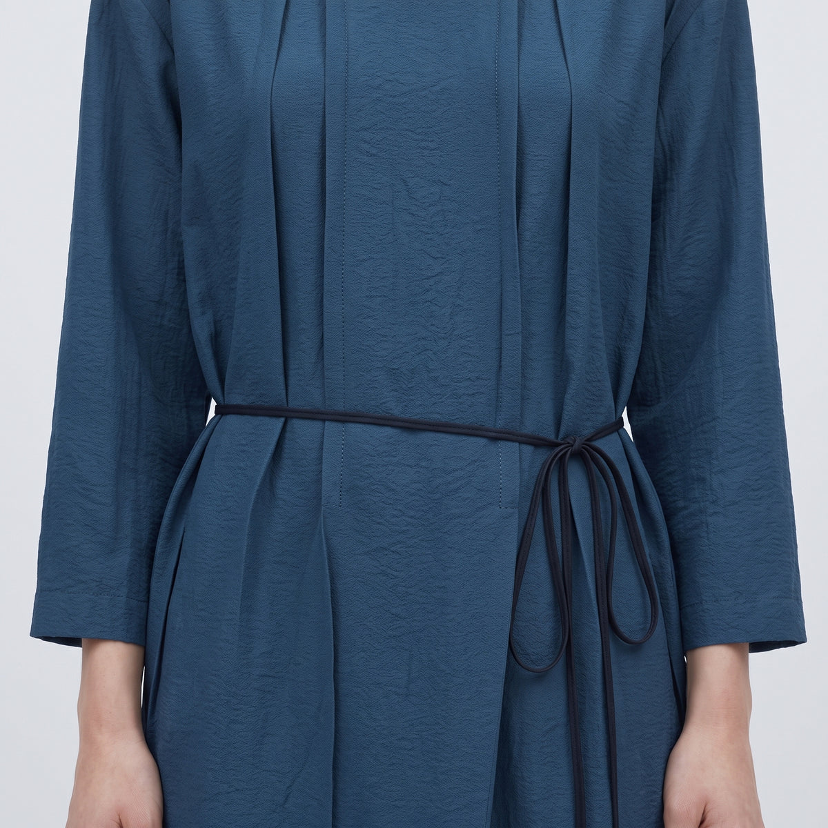 Textured Blue Wrap Midi Dress