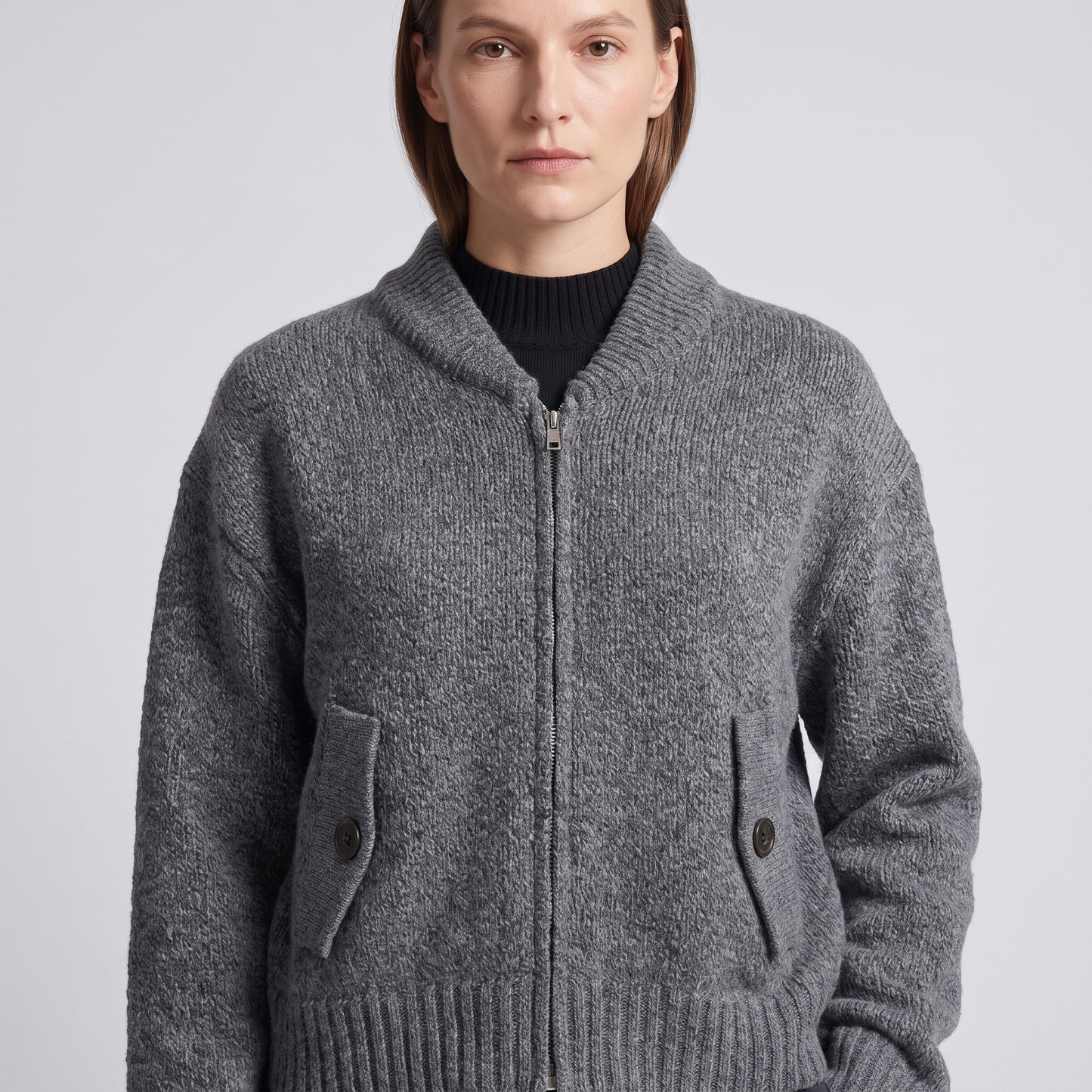 Grey Wool Zip Bomber Jacket