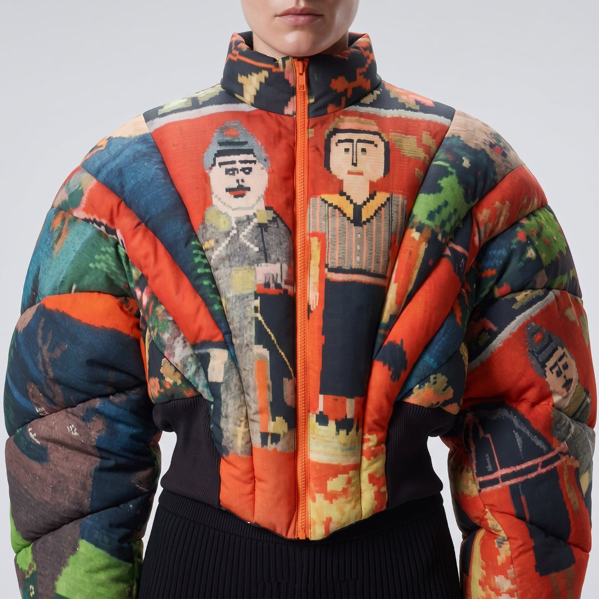 Graphic Print Cropped Puffer Jacket