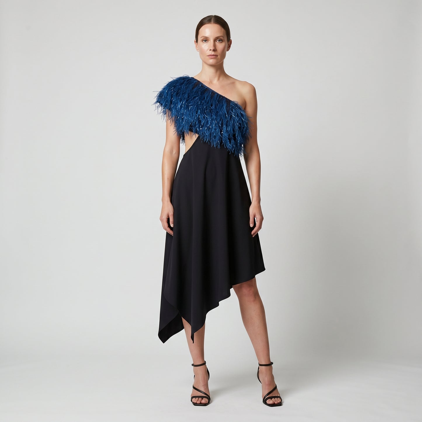 One-Shoulder Feather Asymmetric Dress