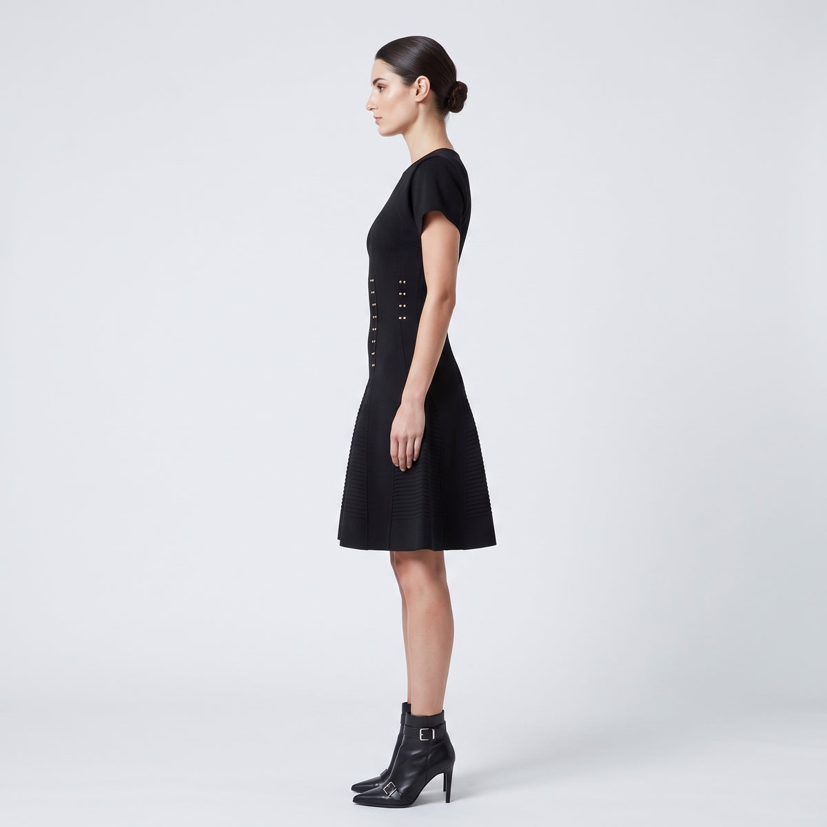 Structured Studded Black Mini Dress