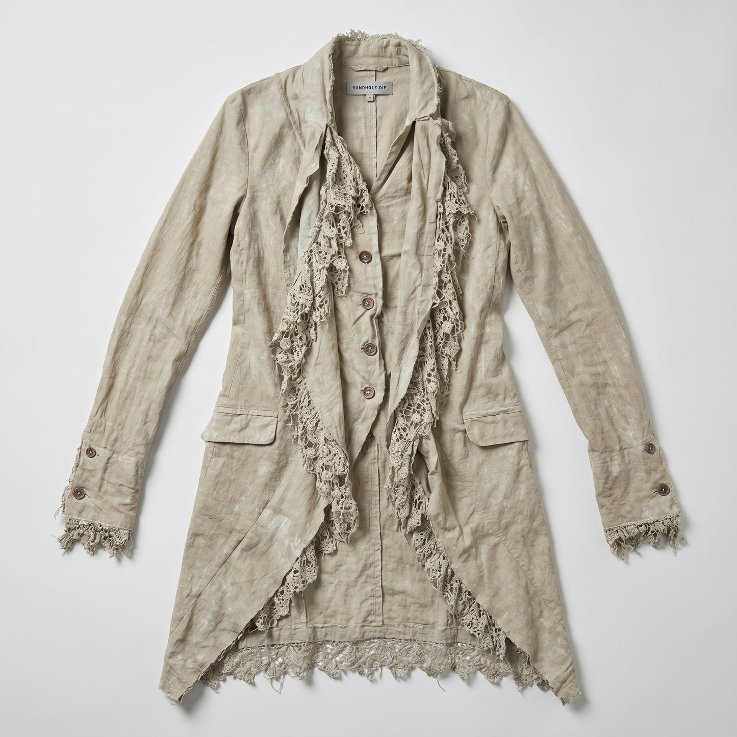 Deconstructed Lace Trim Linen Coat