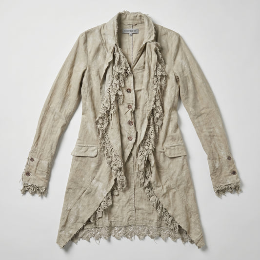 Deconstructed Lace Trim Linen Coat